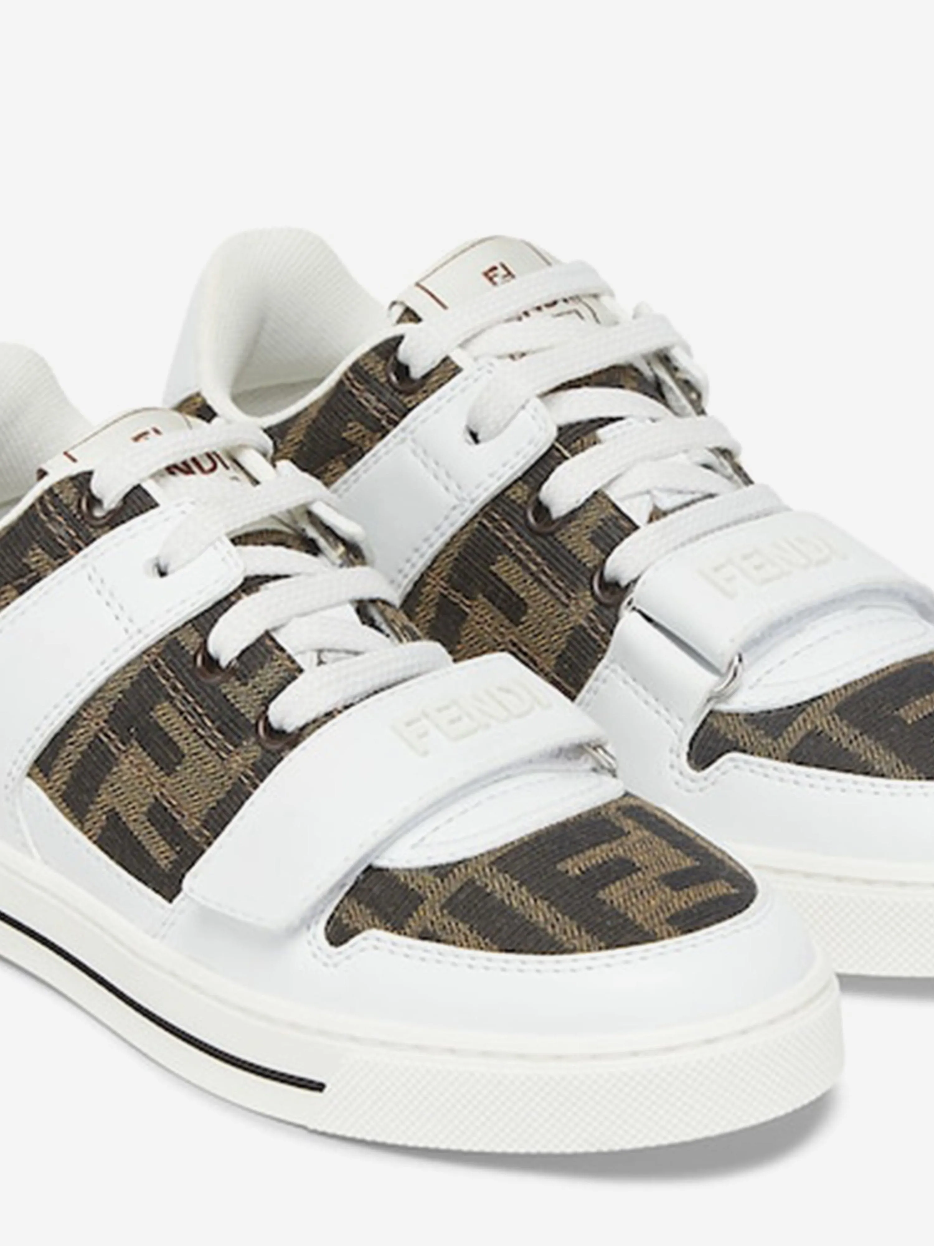 Baskets en cuir Jacquard avec logo pour enfants en blanc