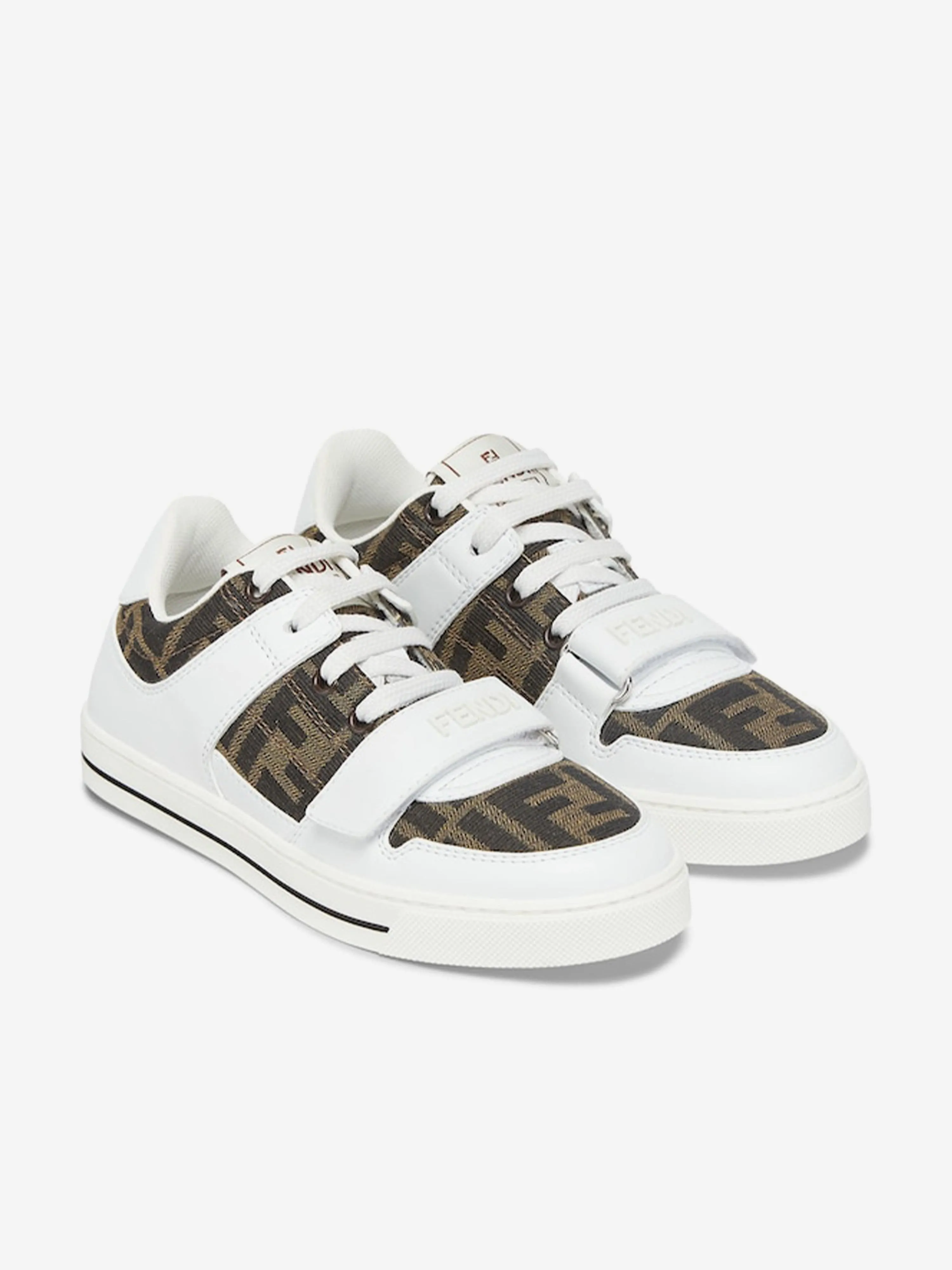 Baskets en cuir Jacquard avec logo pour enfants en blanc