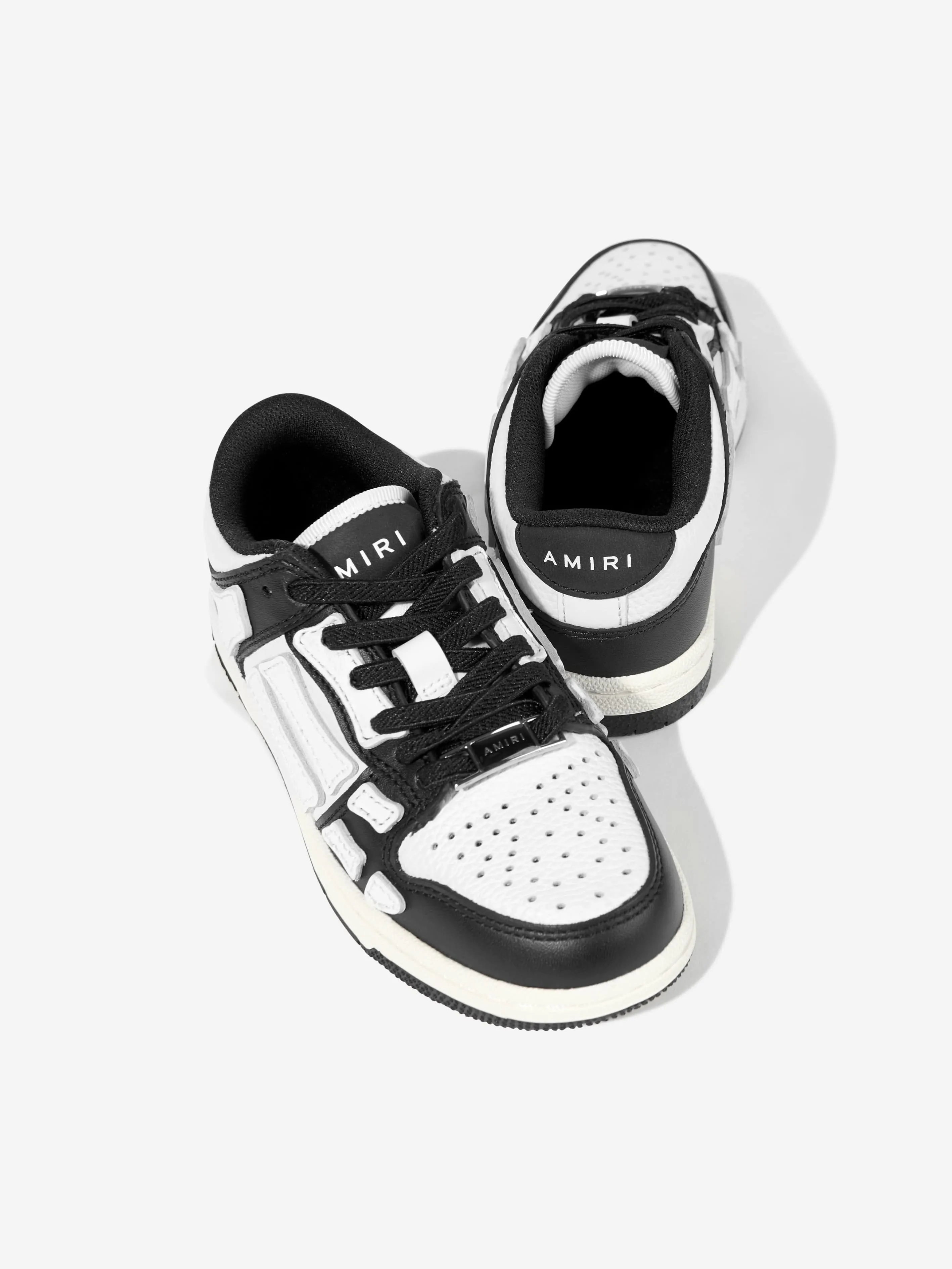 Baskets Basses en Cuir pour Enfants avec Dessin Squelette en Noir