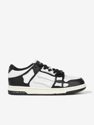 Baskets Basses en Cuir pour Enfants avec Dessin Squelette en Noir