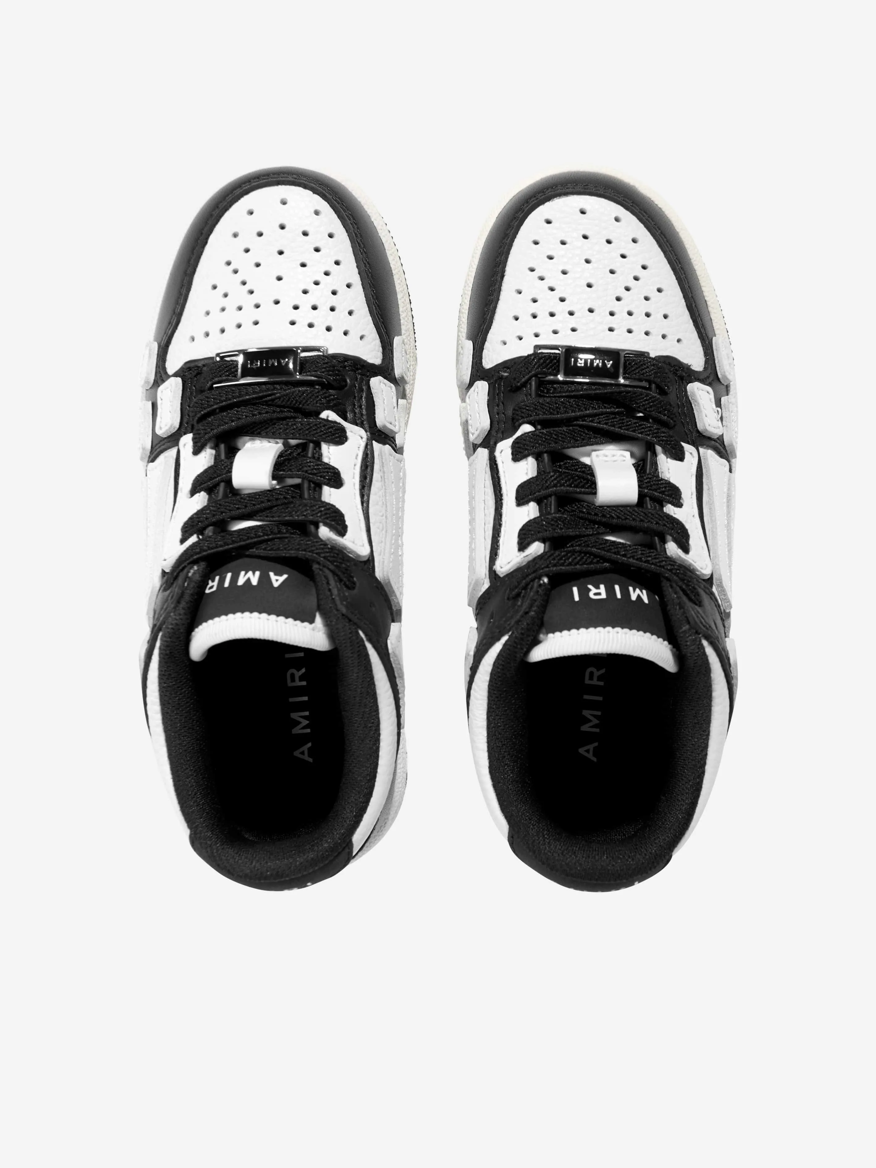 Baskets Basses en Cuir pour Enfants avec Dessin Squelette en Noir
