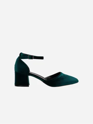 Marcelle Vegan Velvet Escarpins à Petit Talon | Vert Émeraude