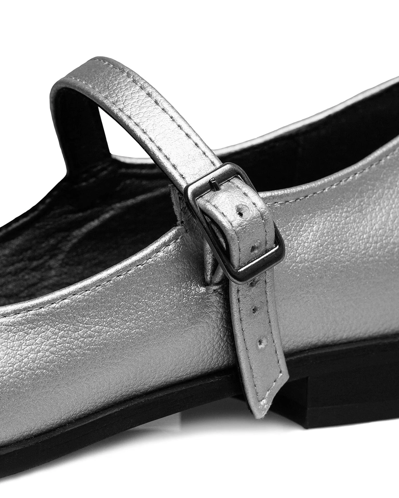 Mary Jane Vegan Grape Ballerines en Similicuir | Argenté