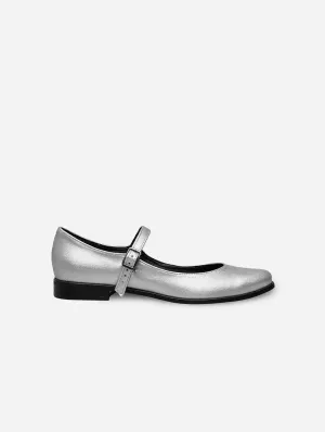 Mary Jane Vegan Grape Ballerines en Similicuir | Argenté