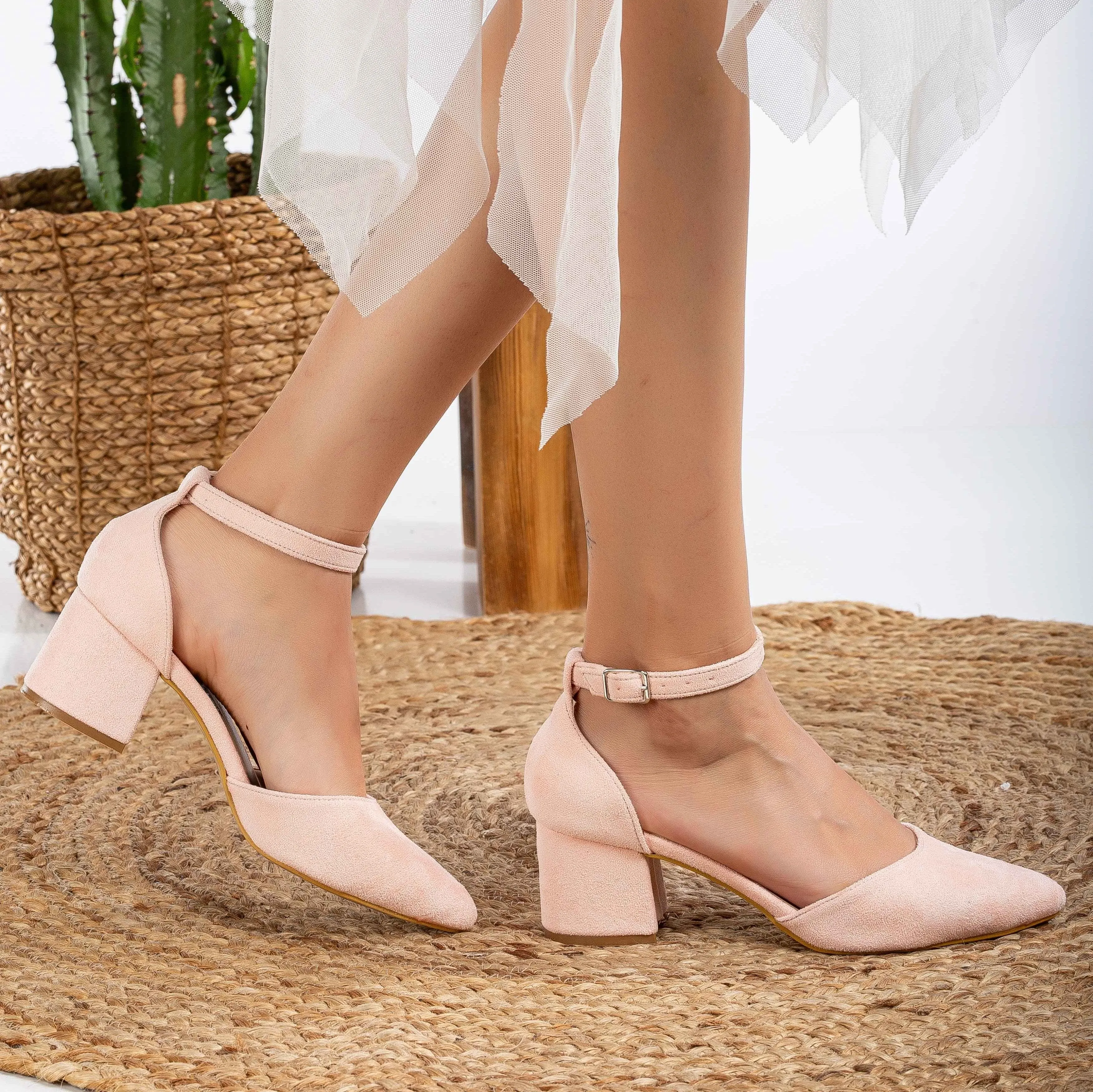 Miranda Vegan Velvet Pearl Talons Bas | Rose Corail