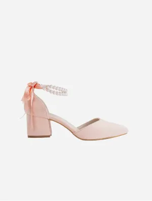 Miranda Vegan Velvet Pearl Talons Bas | Rose Corail