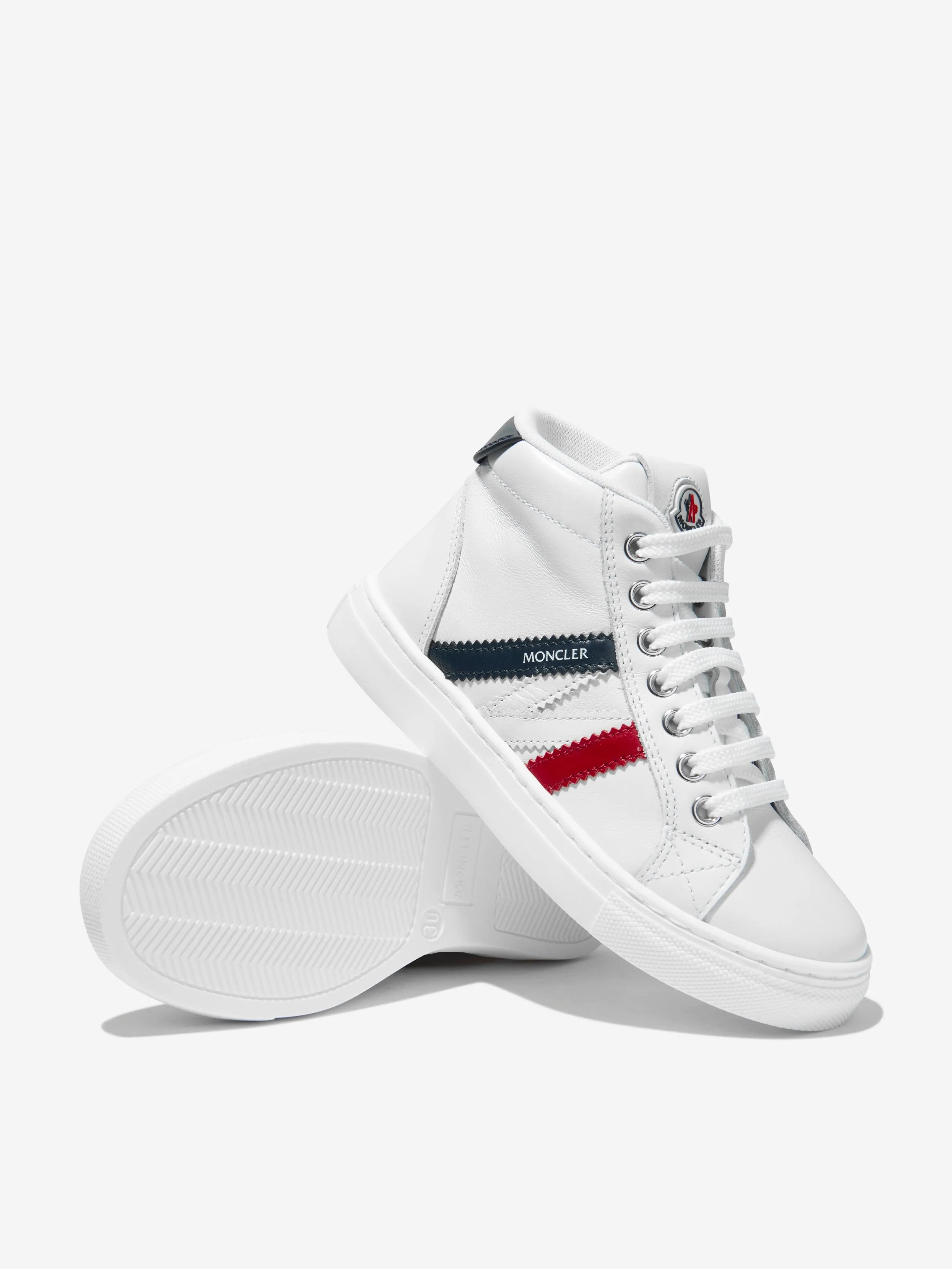 Moncler Enfant Baskets Hautes Monaco en Cuir pour Enfants en Blanc