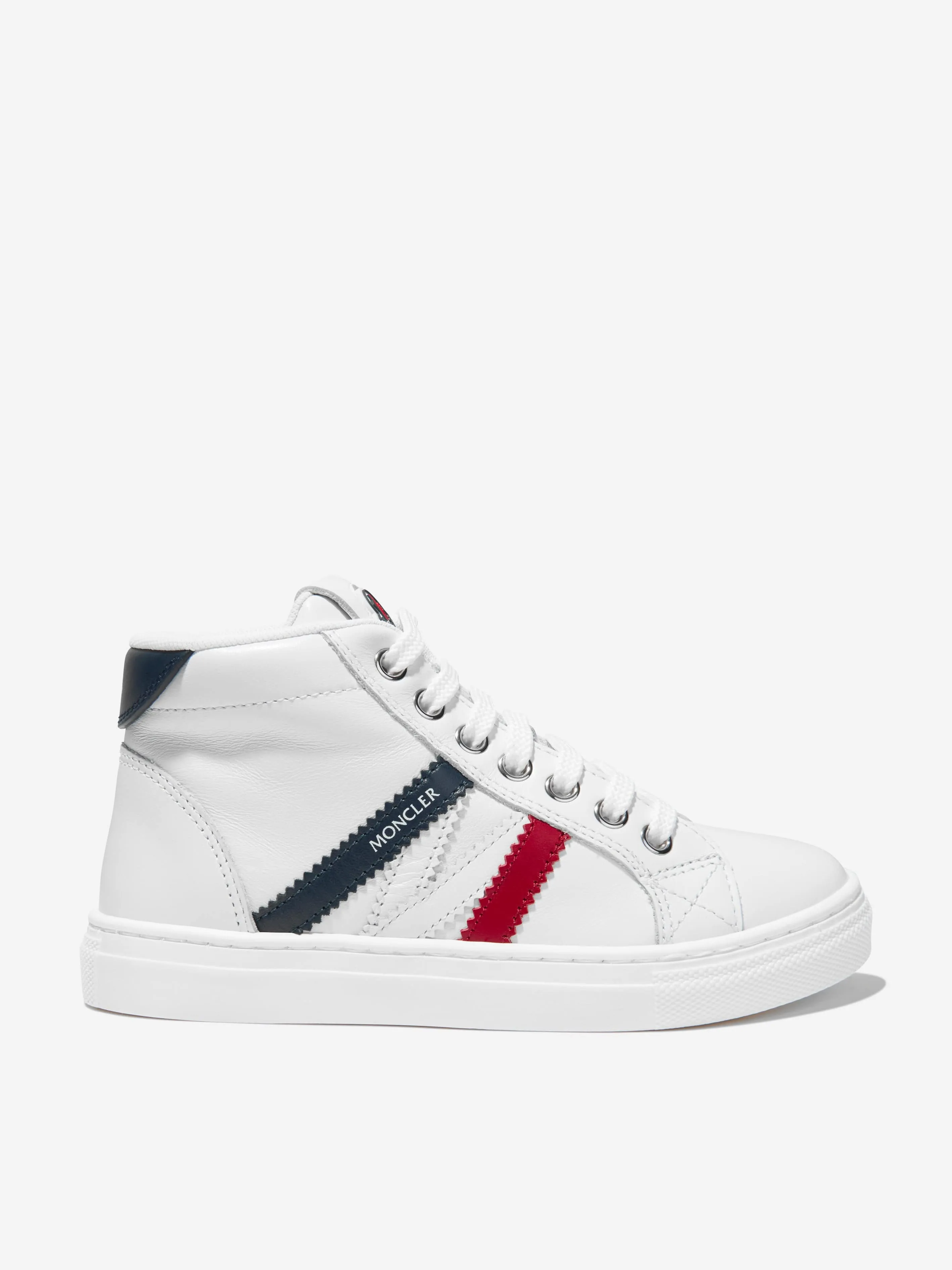 Moncler Enfant Baskets Hautes Monaco en Cuir pour Enfants en Blanc
