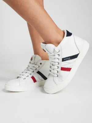 Moncler Enfant Baskets Hautes Monaco en Cuir pour Enfants en Blanc