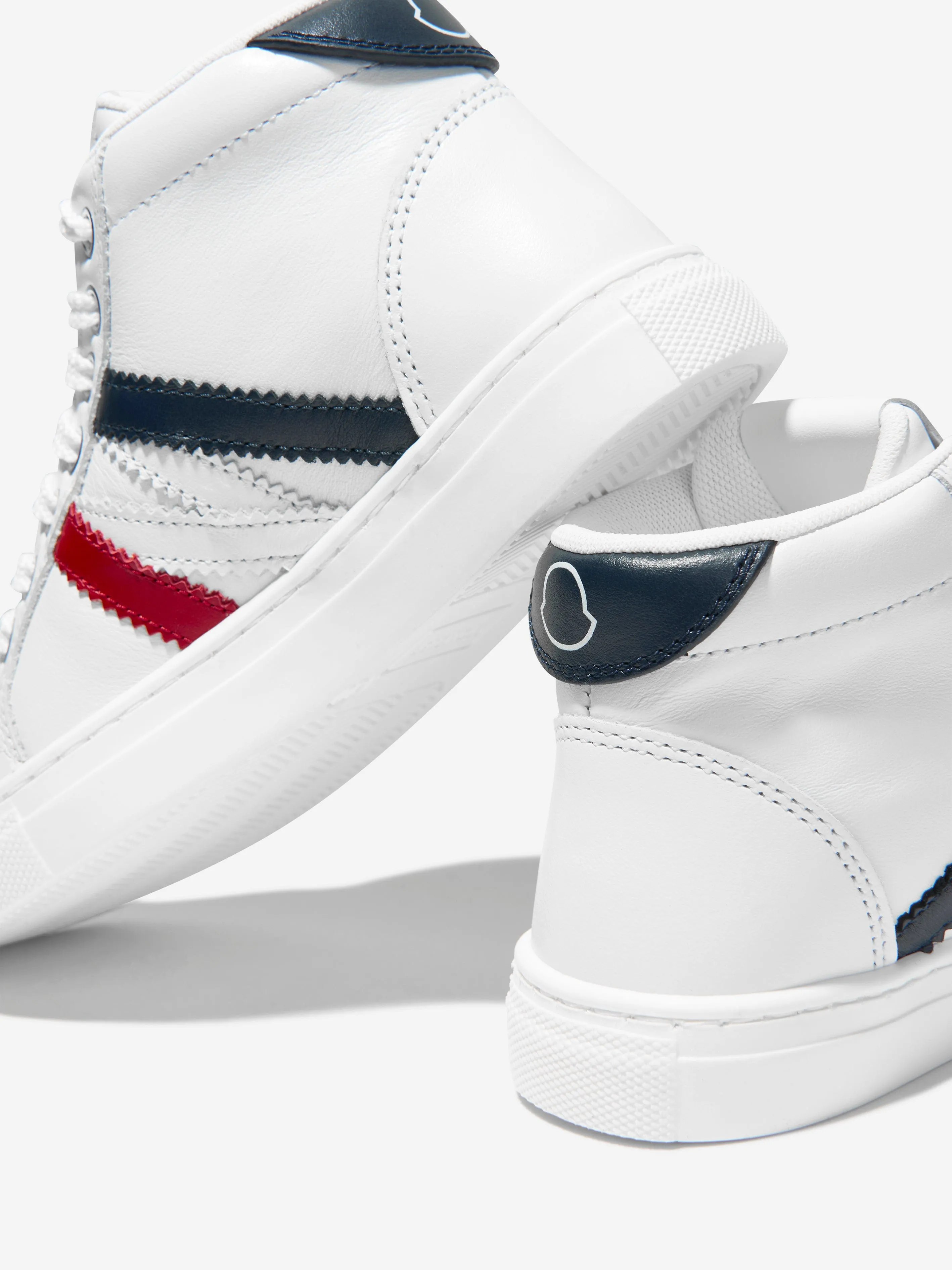 Moncler Enfant Baskets Hautes Monaco en Cuir pour Enfants en Blanc