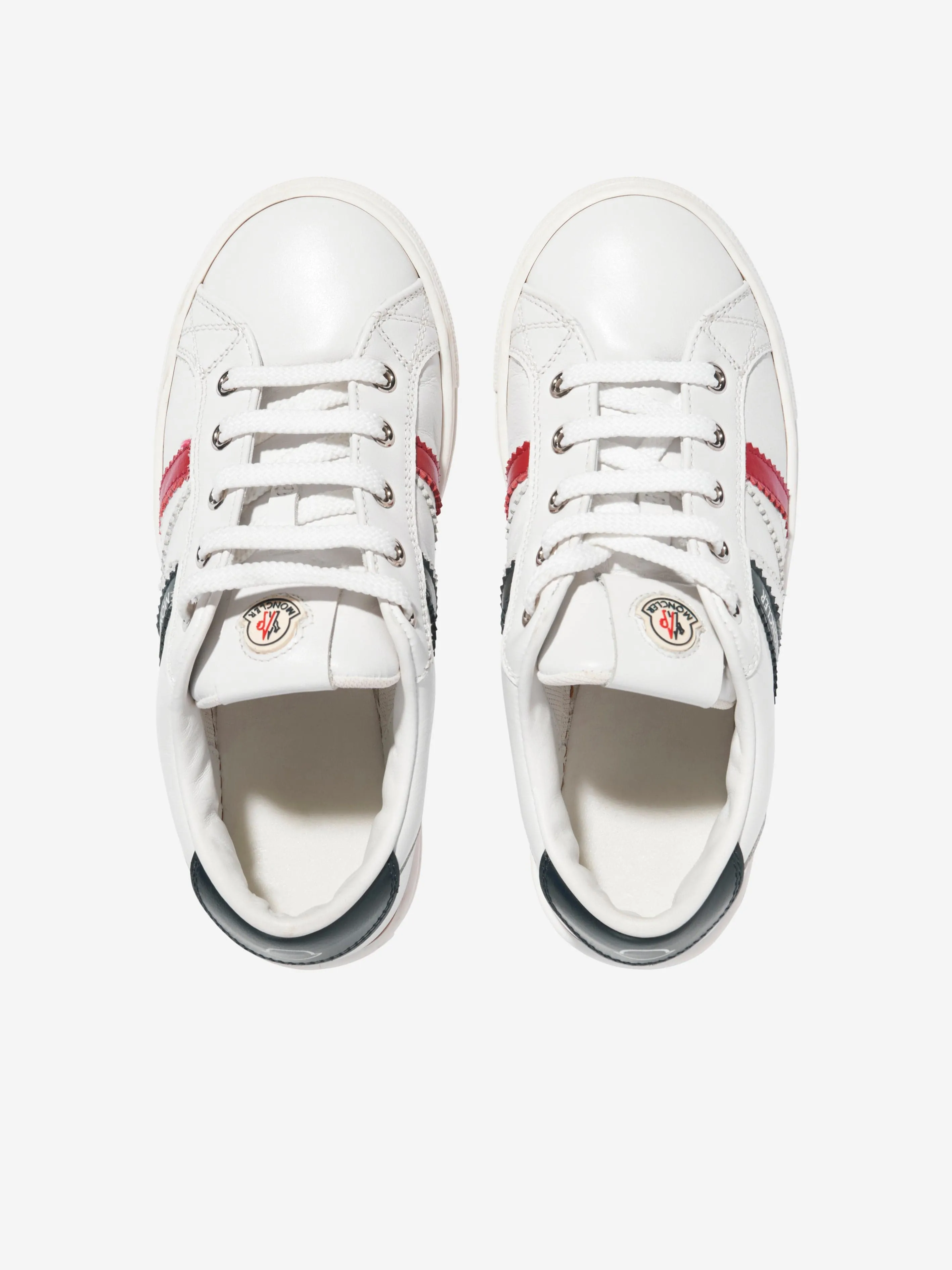 Moncler Enfant Baskets Basses en Cuir Petit Monaco Blanc