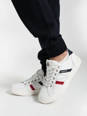 Moncler Enfant Baskets Basses Petit Monaco en Cuir Blanc