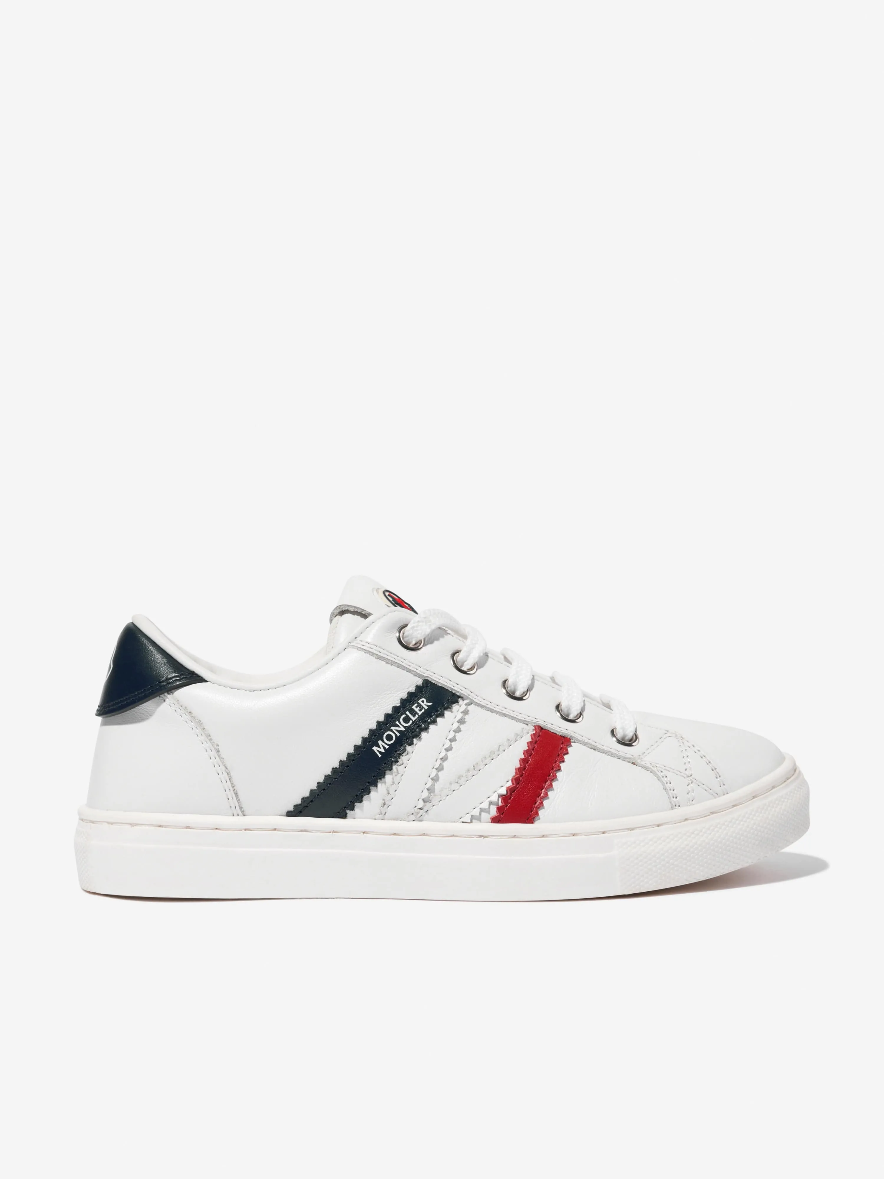 Moncler Enfant Baskets Basses en Cuir Petit Monaco Blanc