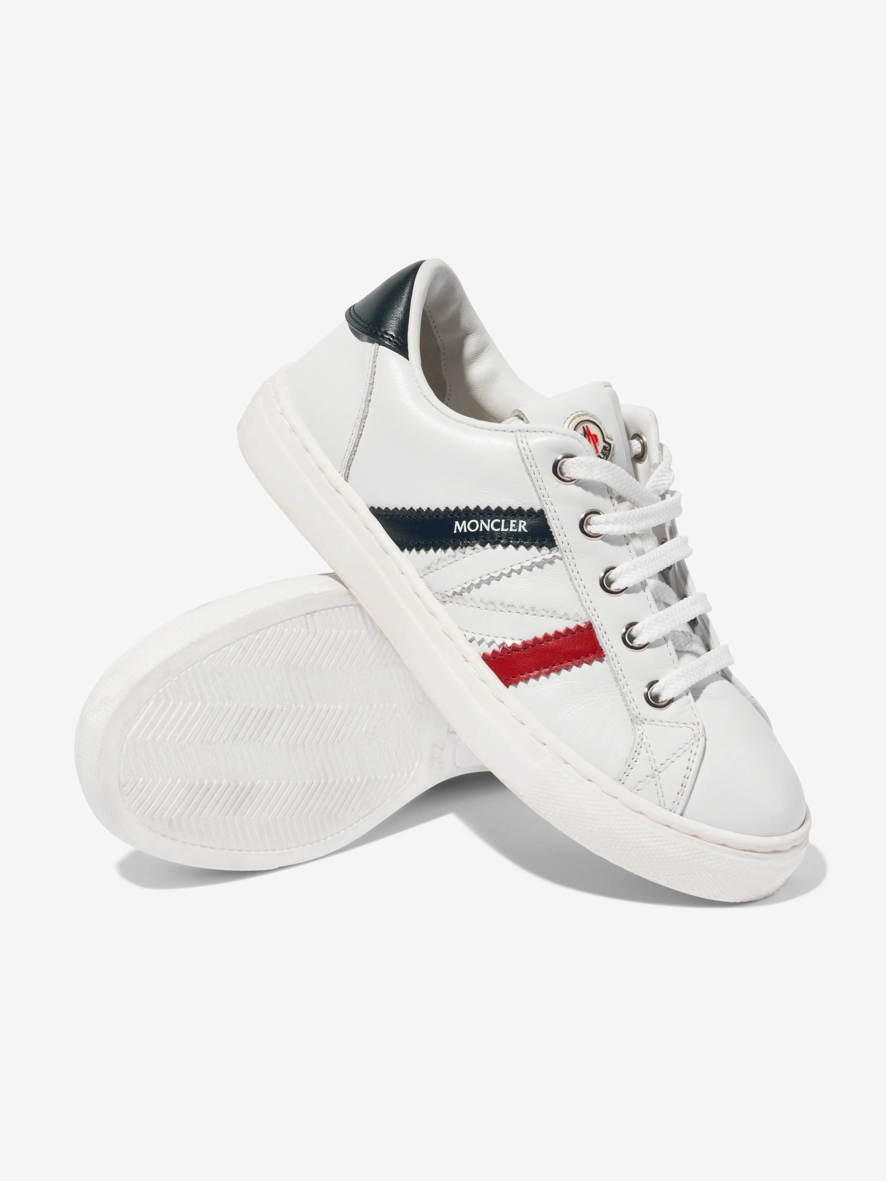 Moncler Enfant Baskets Basses en Cuir Petit Monaco Blanc