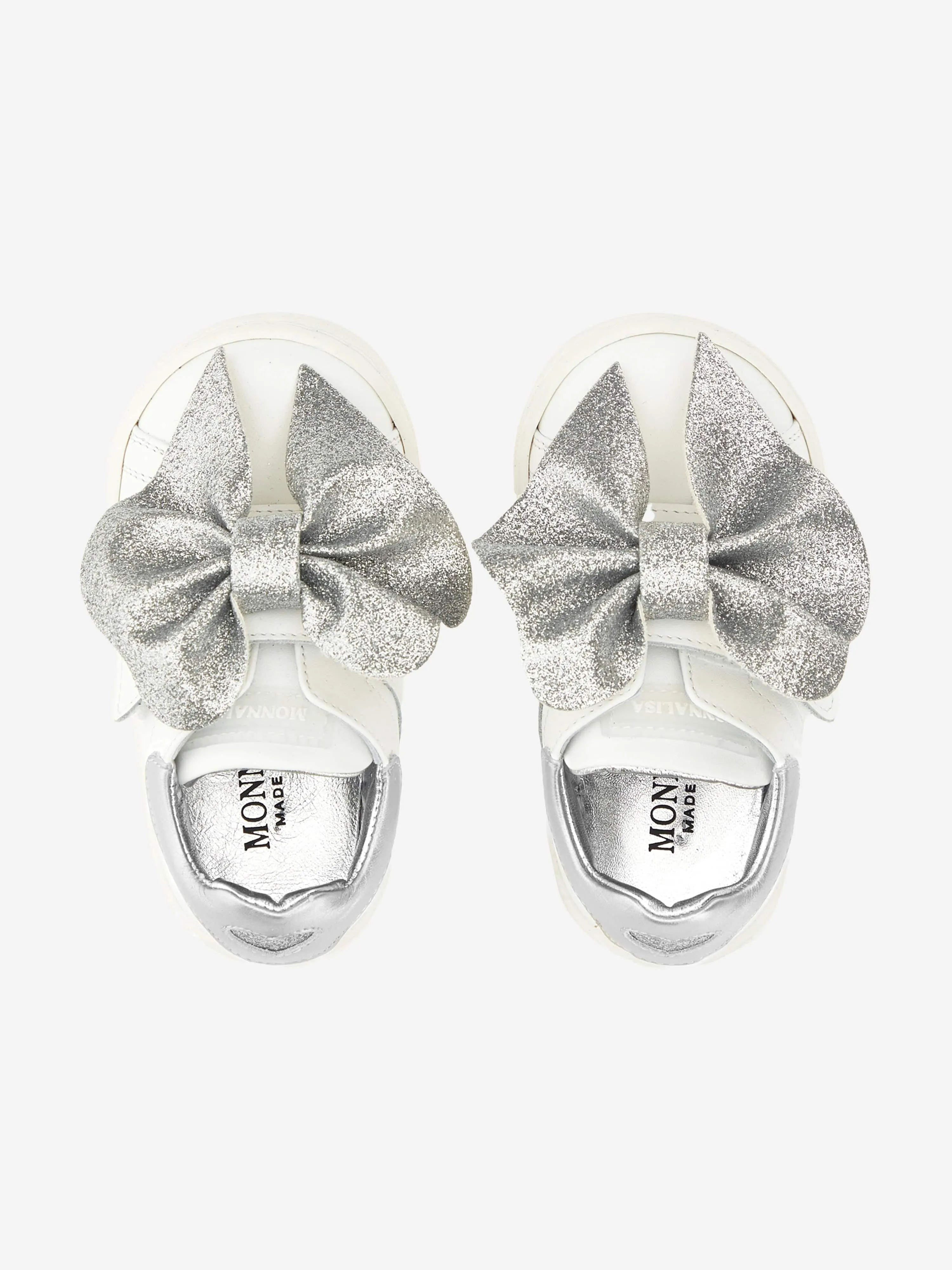 Monnalisa Baskets à lacets en cuir avec nœud pour filles en ivoire