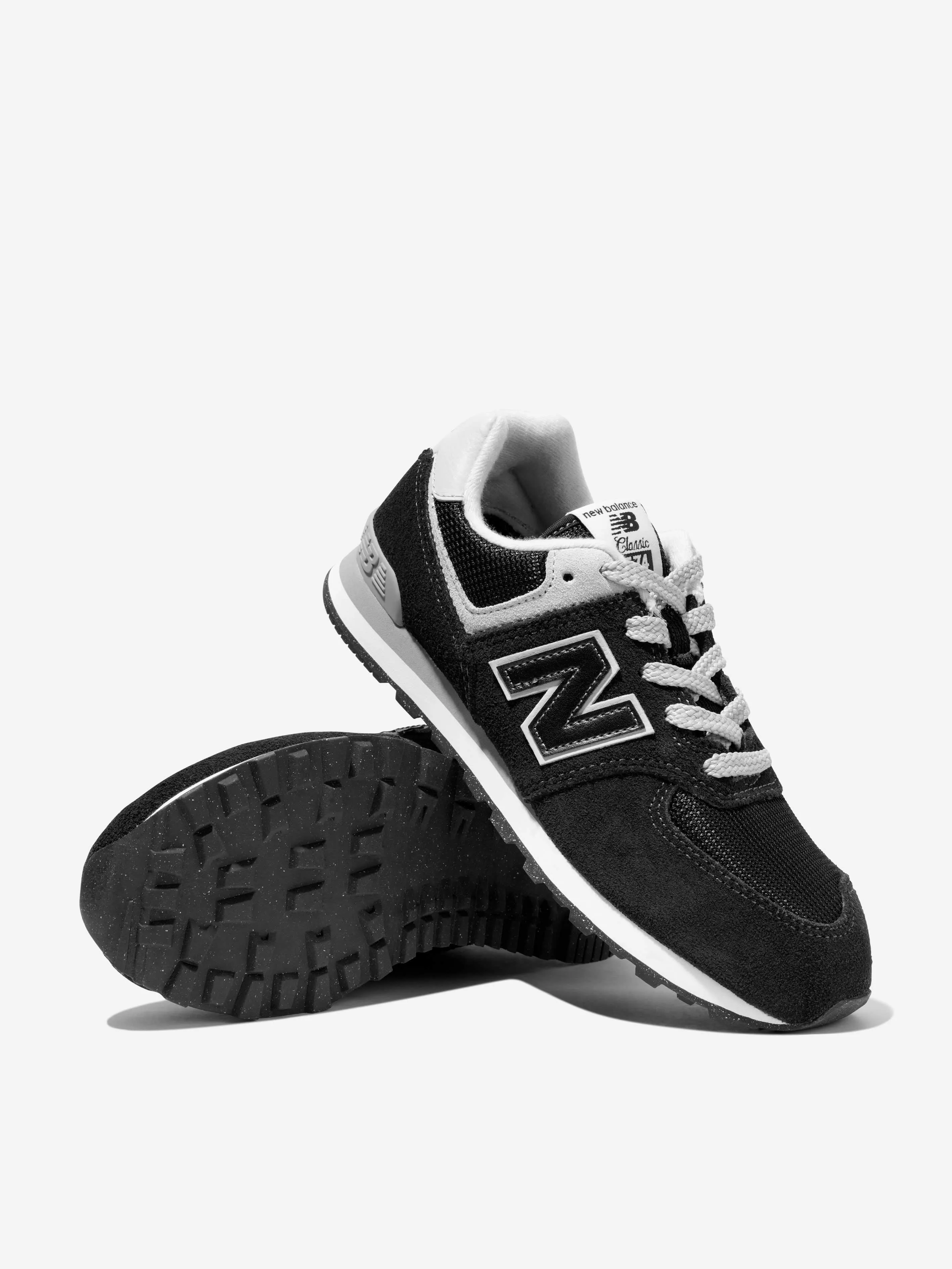 New Balance Kids 574 Chaussures de Sport à Lacets avec Logo en Noir