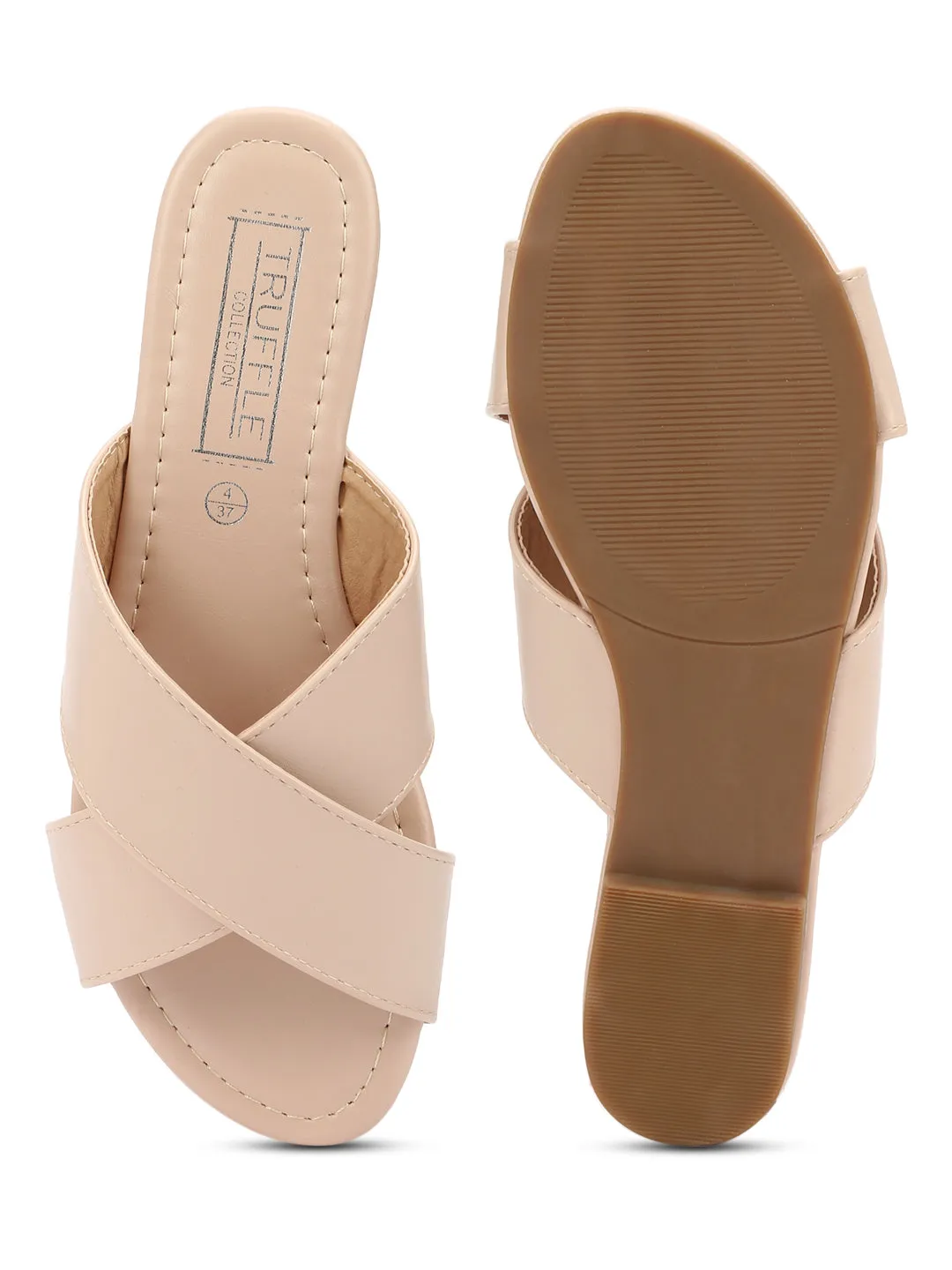Escarpins Slip-On Nus en PU à Enjoliveur Croisé
