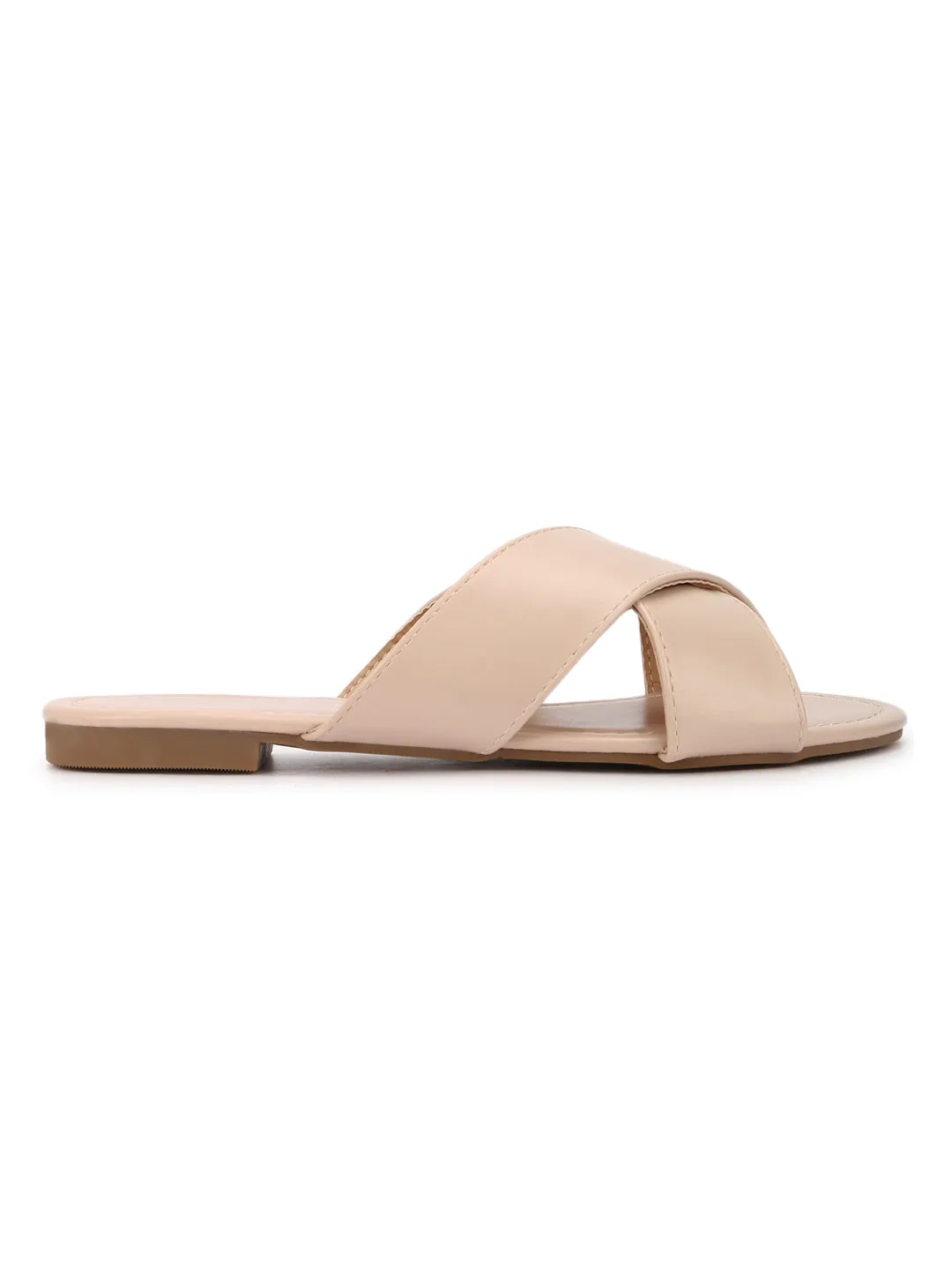 Escarpins Slip-On Nus en PU à Enjoliveur Croisé