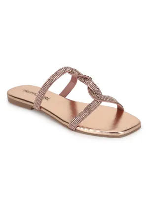 Escarpins à enfiler à lanières torsadées en PU nude avec strass (TC-ST-1218-NUD)