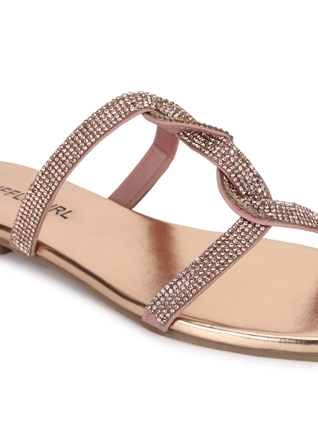 Escarpins à enfiler à lanières torsadées en PU nude avec strass (TC-ST-1218-NUD)