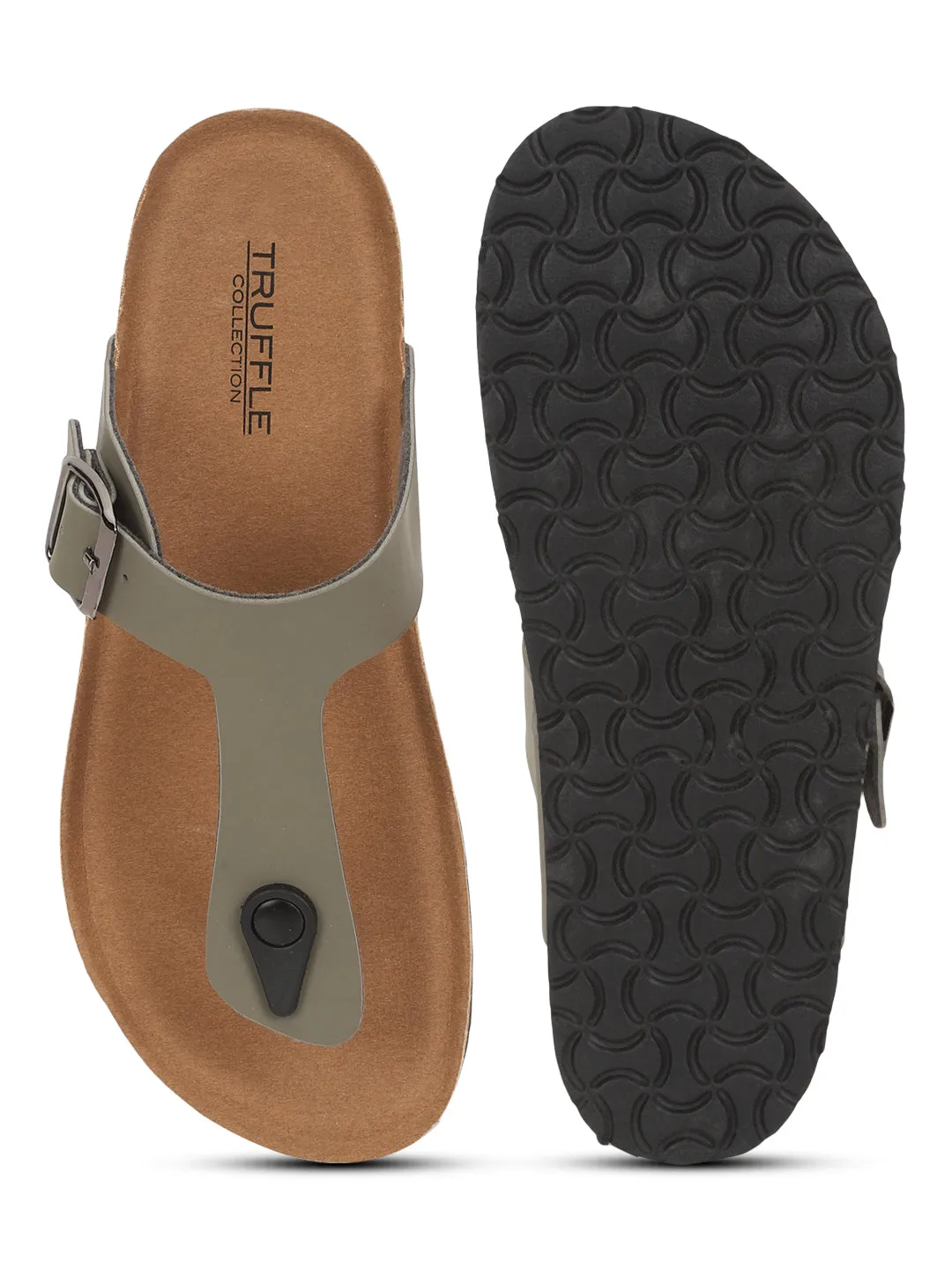 Ballerines en PU vert olive avec semelle intérieure en liège et latex (TC-070202-GRN)