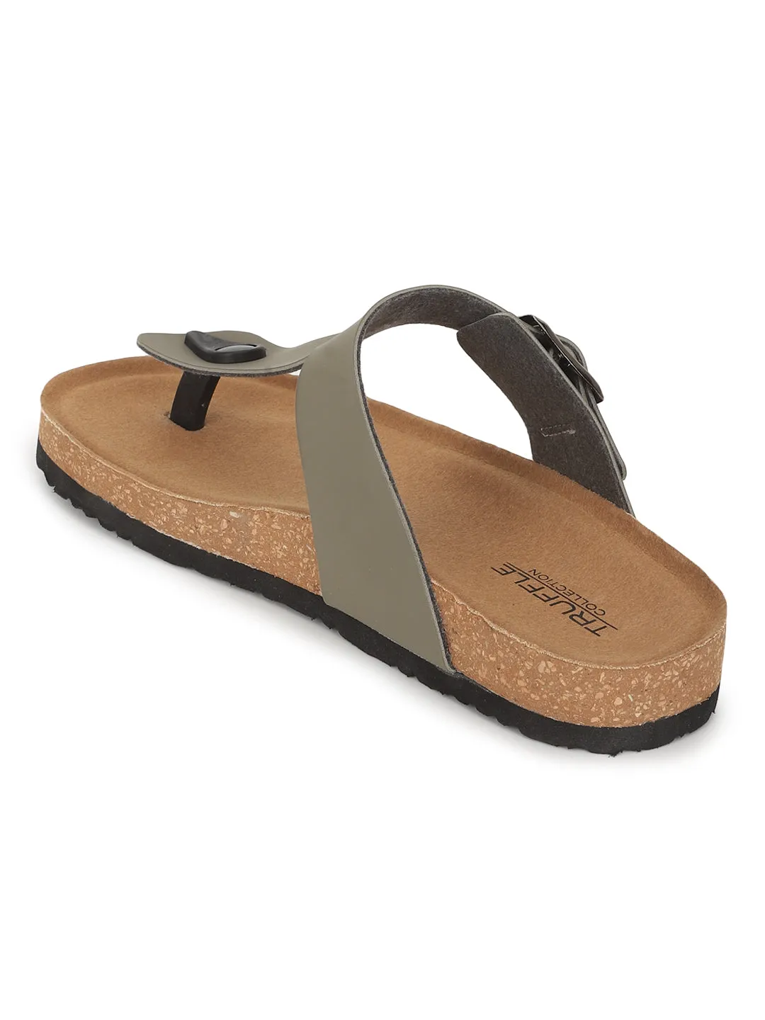 Ballerines en PU vert olive avec semelle intérieure en liège et latex (TC-070202-GRN)