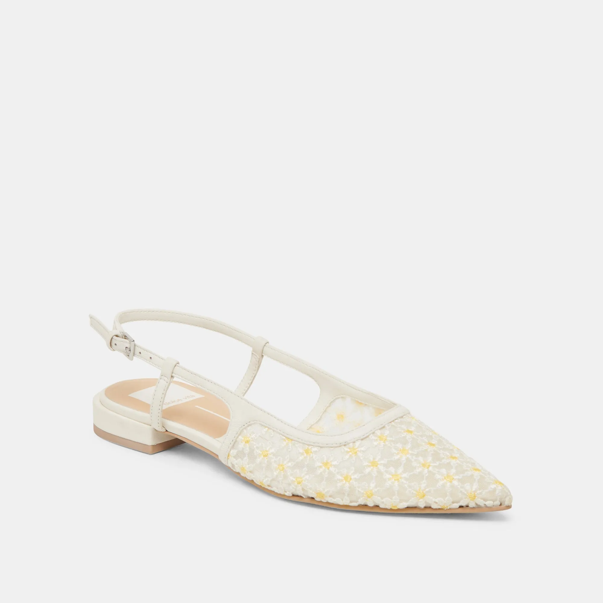 PAMIE BALLERINES FLORALES BLANCHES À MOTIFS FLEURIS JAUNES EN MAILLE