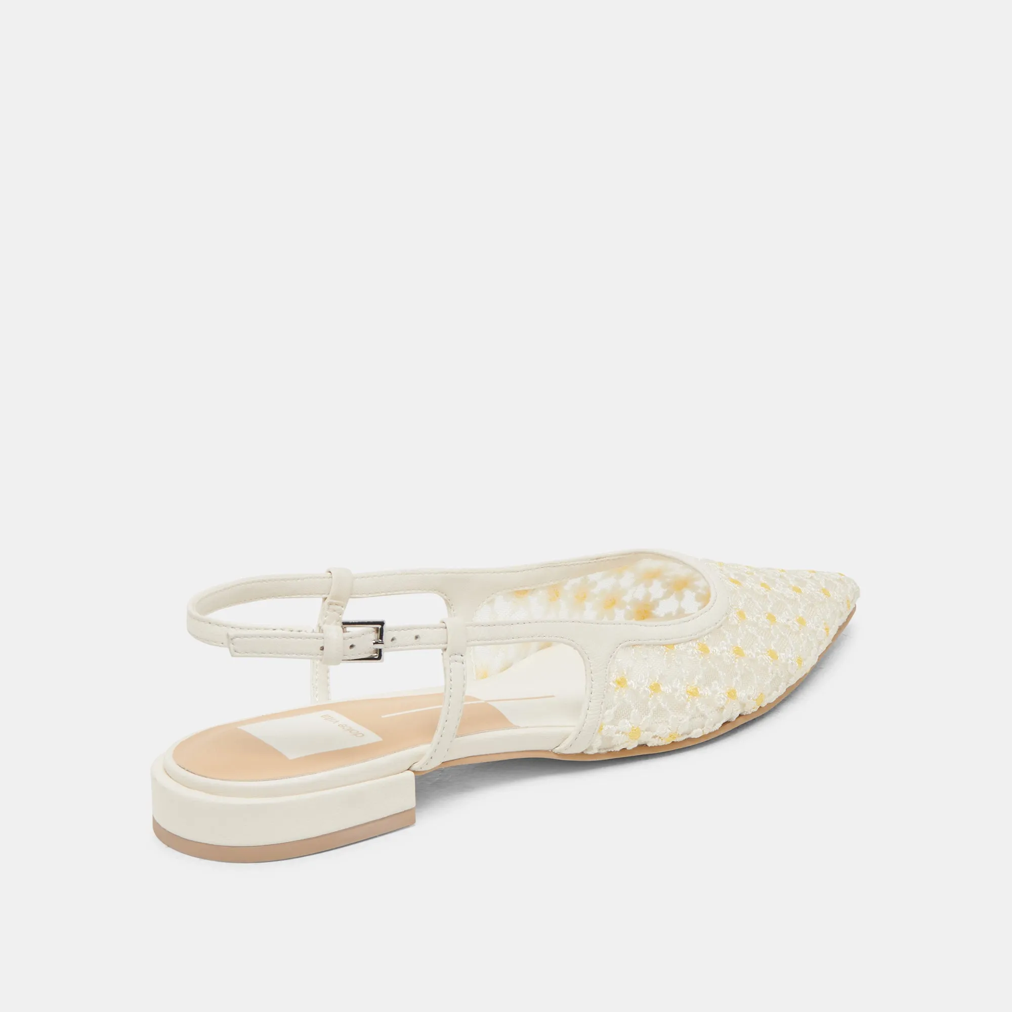 PAMIE BALLERINES FLORALES BLANCHES À MOTIFS FLEURIS JAUNES EN MAILLE