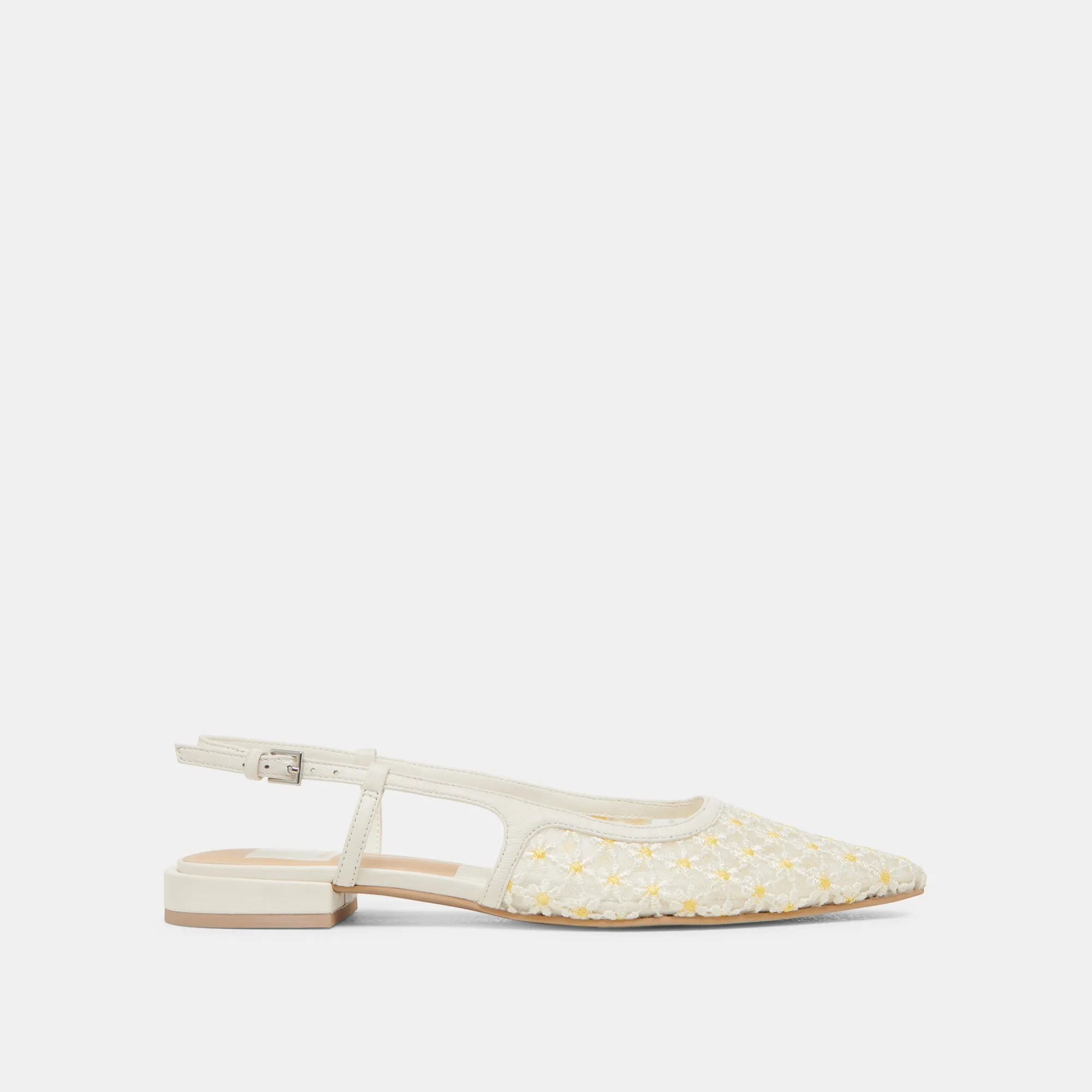 PAMIE BALLERINES FLORALES BLANCHES À MOTIFS FLEURIS JAUNES EN MAILLE