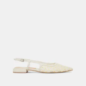 PAMIE BALLERINES FLORALES BLANCHES À MOTIFS FLEURIS JAUNES EN MAILLE