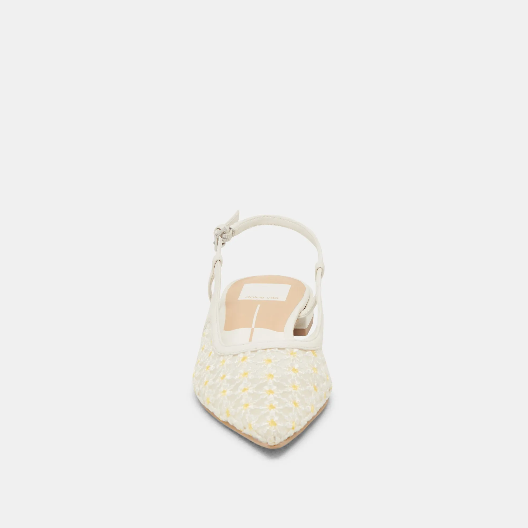PAMIE BALLERINES FLORALES BLANCHES À MOTIFS FLEURIS JAUNES EN MAILLE