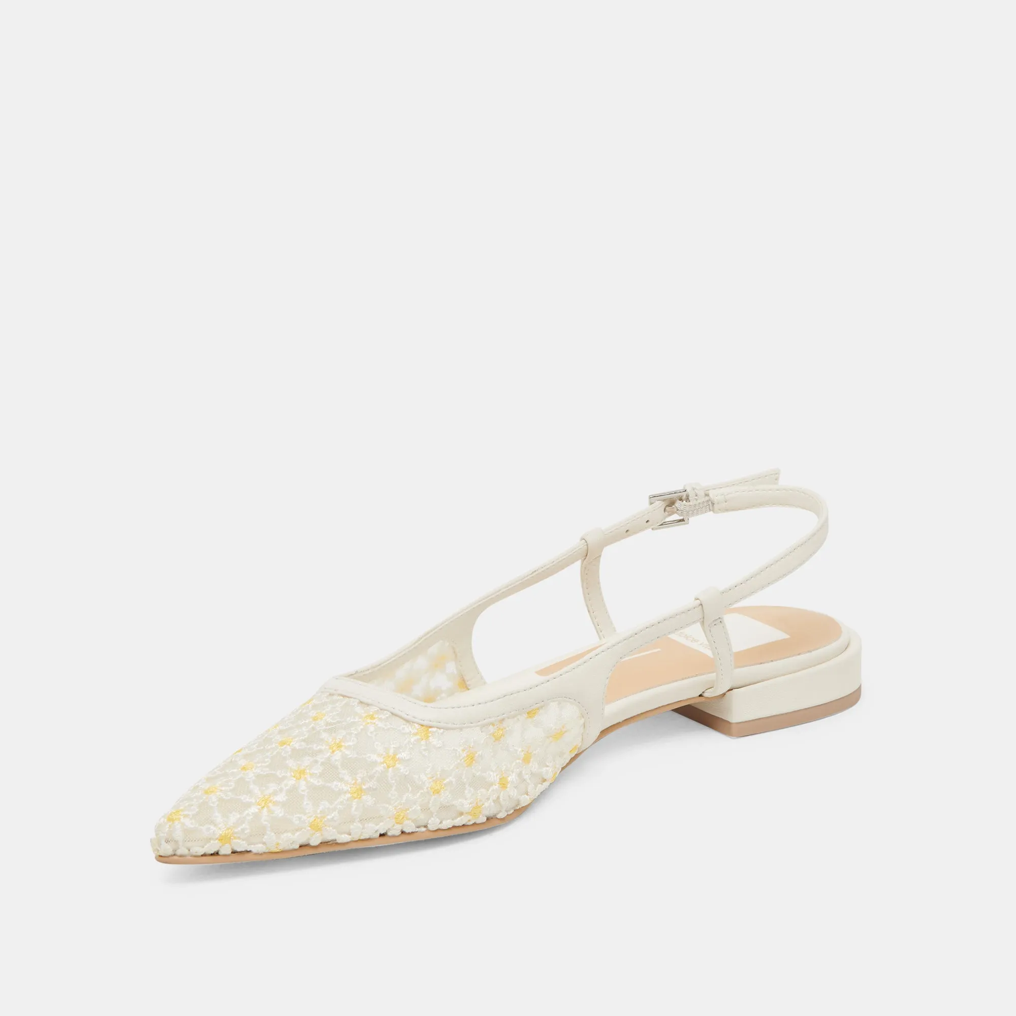 PAMIE BALLERINES FLORALES BLANCHES À MOTIFS FLEURIS JAUNES EN MAILLE