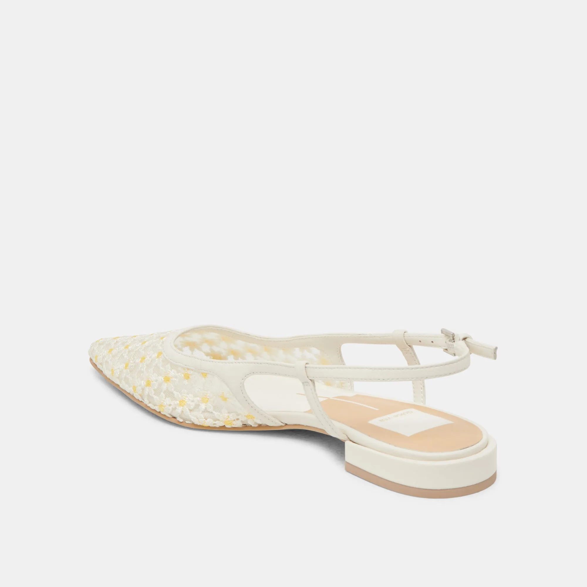 PAMIE BALLERINES FLORALES BLANCHES À MOTIFS FLEURIS JAUNES EN MAILLE