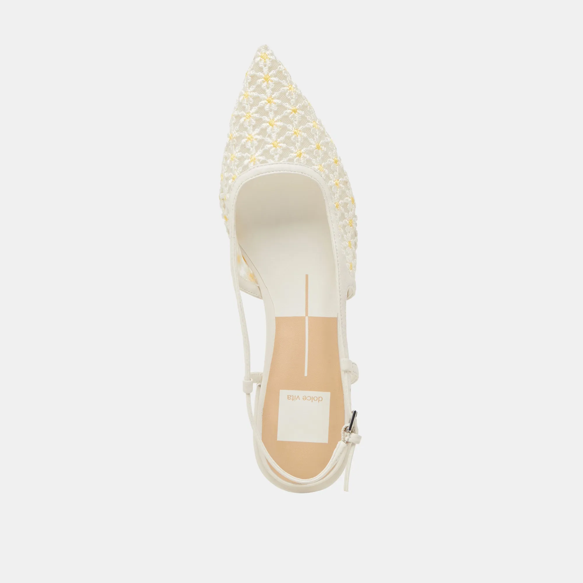 PAMIE BALLERINES FLORALES BLANCHES À MOTIFS FLEURIS JAUNES EN MAILLE