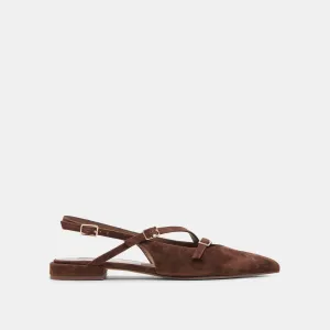 PAMLA FLATS DK CUIR SUÉDÉ BRUN