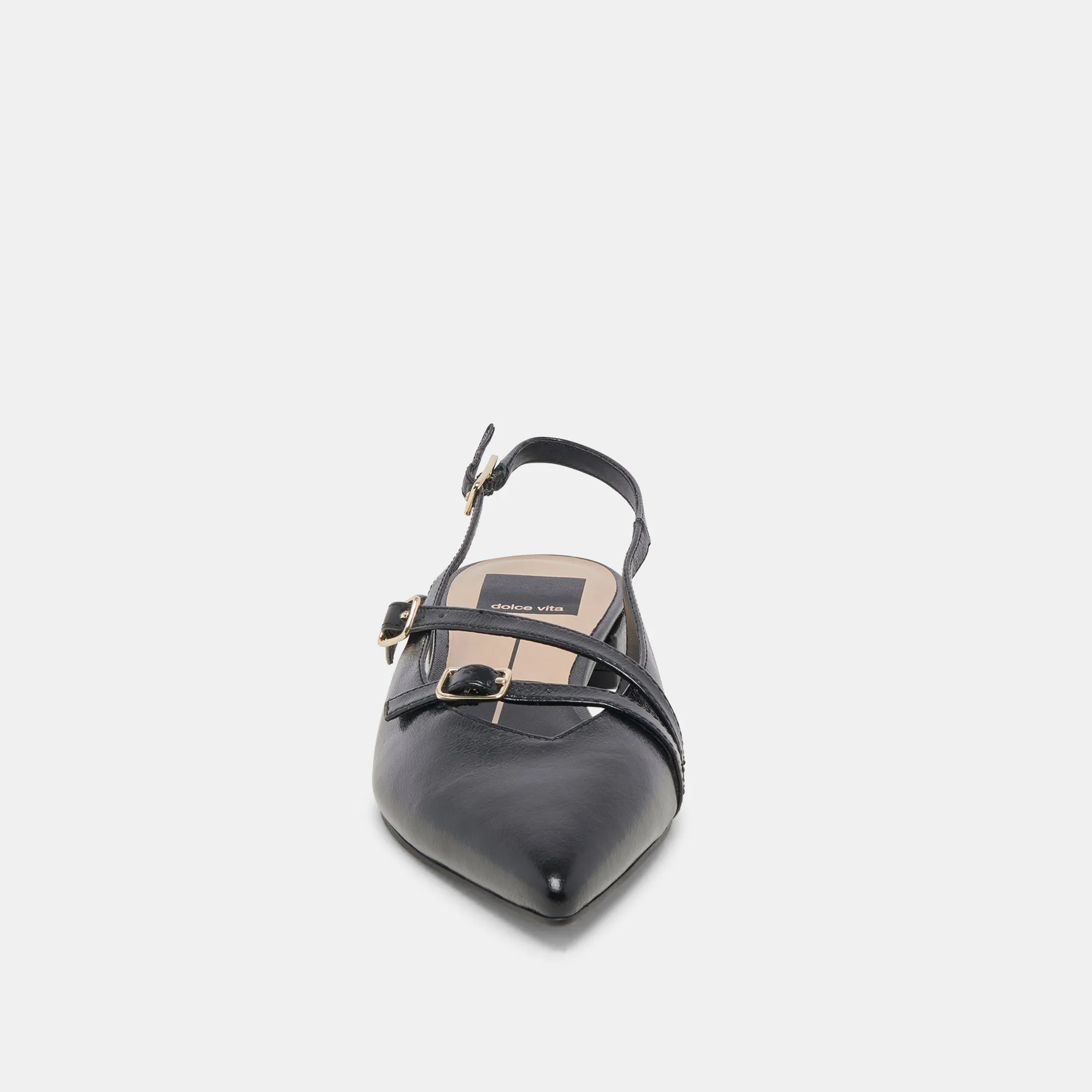 PAMLA WIDE FLATS NOIR VERNIS FROISSÉ