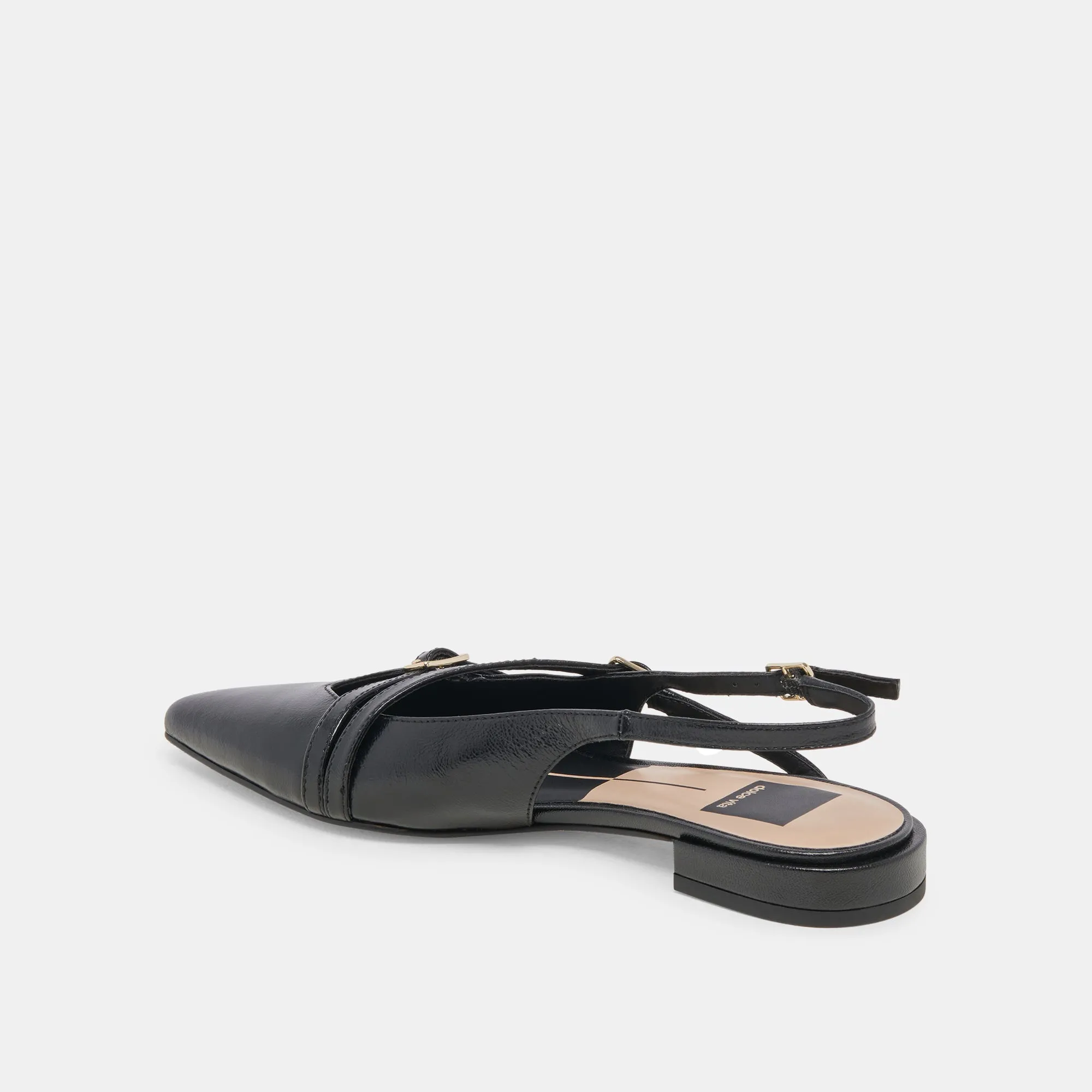 PAMLA WIDE FLATS NOIR VERNIS FROISSÉ
