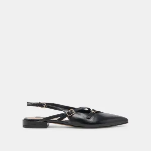 PAMLA WIDE FLATS NOIR VERNIS FROISSÉ