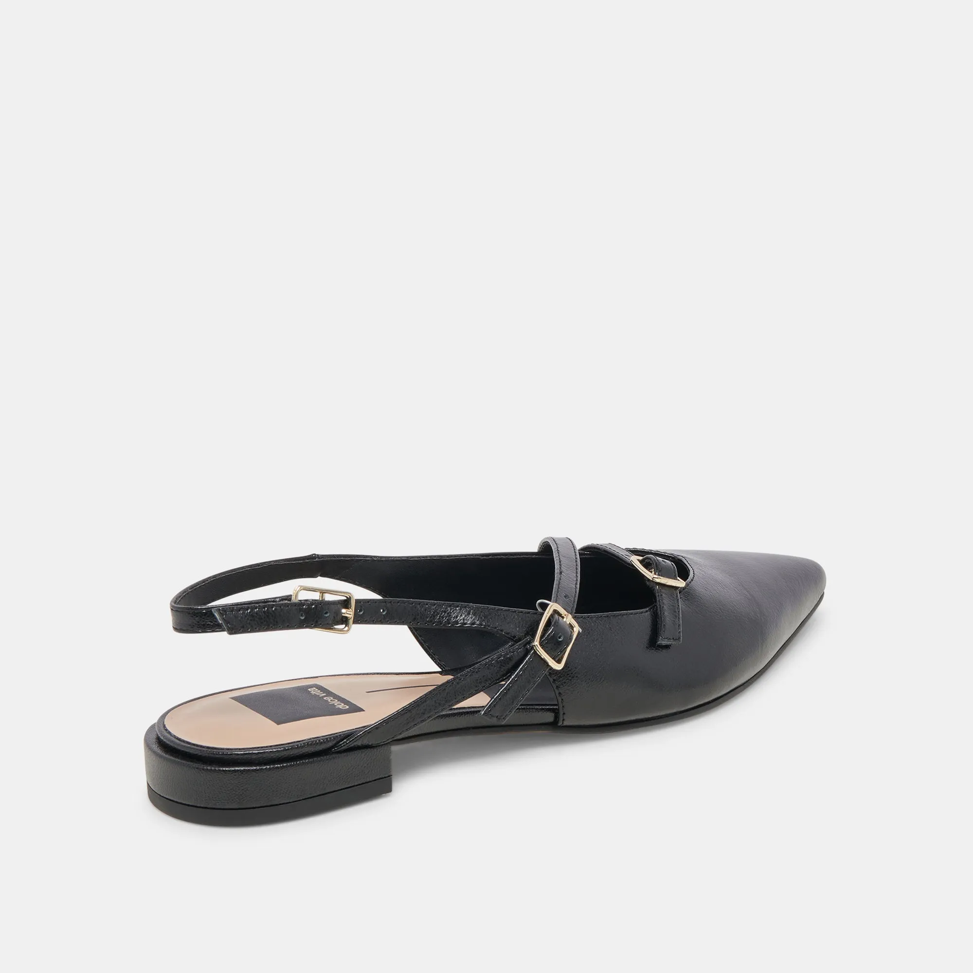 PAMLA WIDE FLATS NOIR VERNIS FROISSÉ
