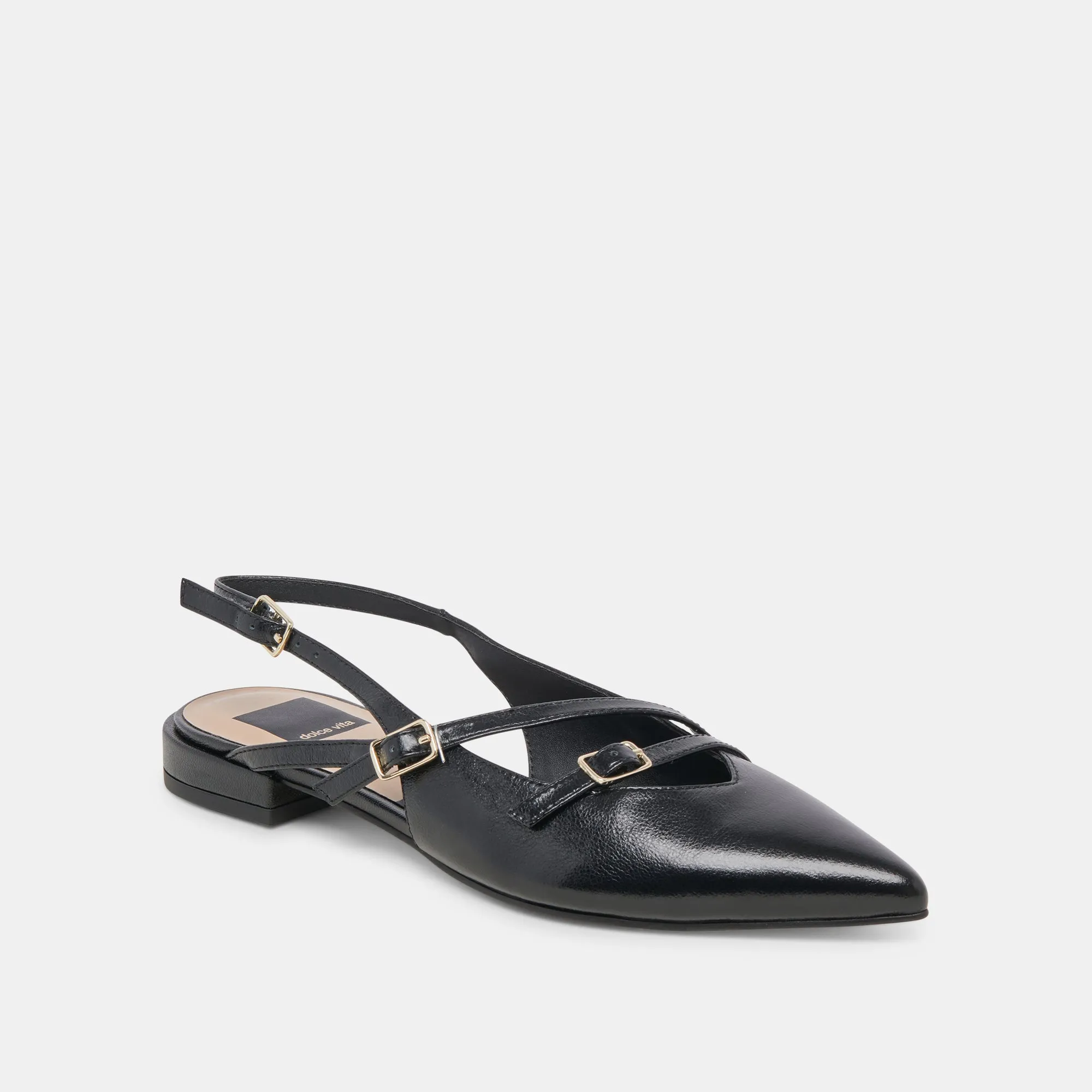 PAMLA WIDE FLATS NOIR VERNIS FROISSÉ