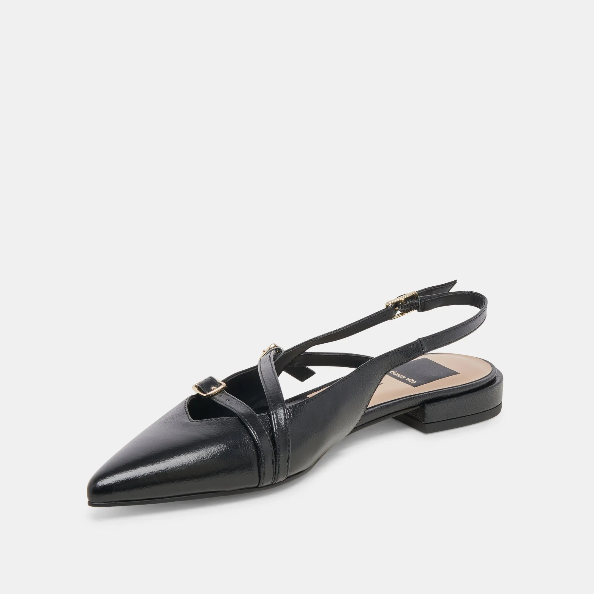 PAMLA WIDE FLATS NOIR VERNIS FROISSÉ