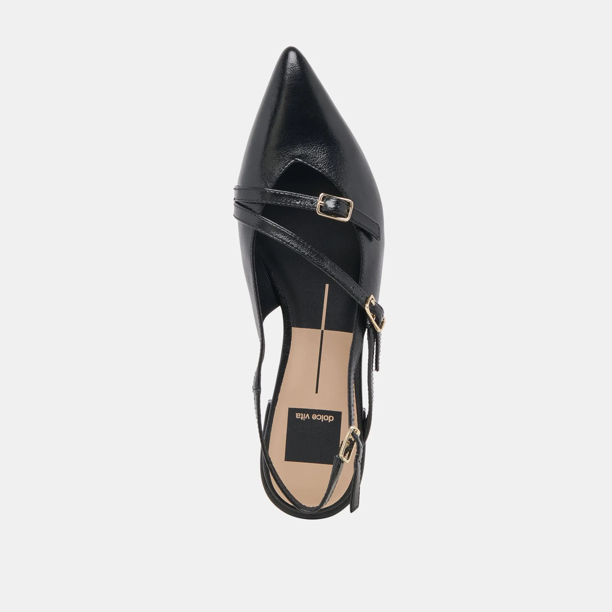 PAMLA WIDE FLATS NOIR VERNIS FROISSÉ