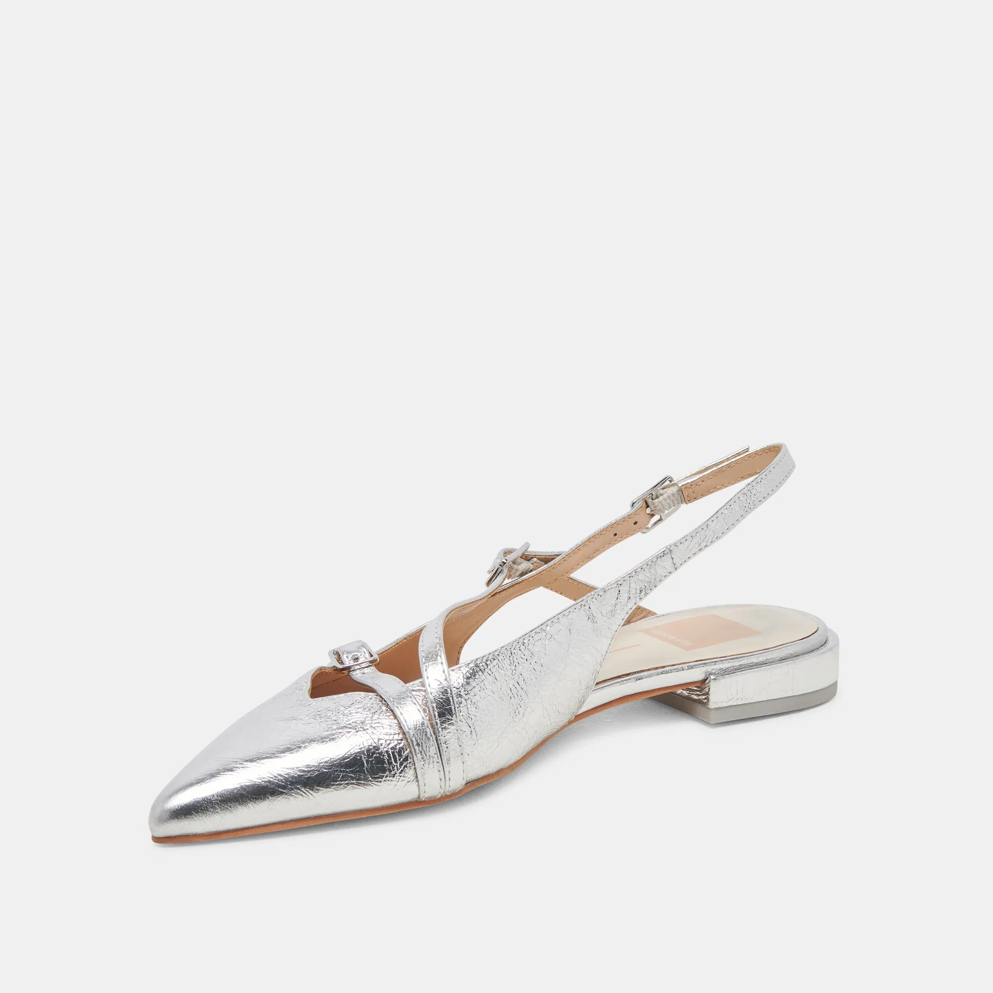 PAMLA WIDE FLATS ARGENTÉ PATENTÉ PLISSÉ