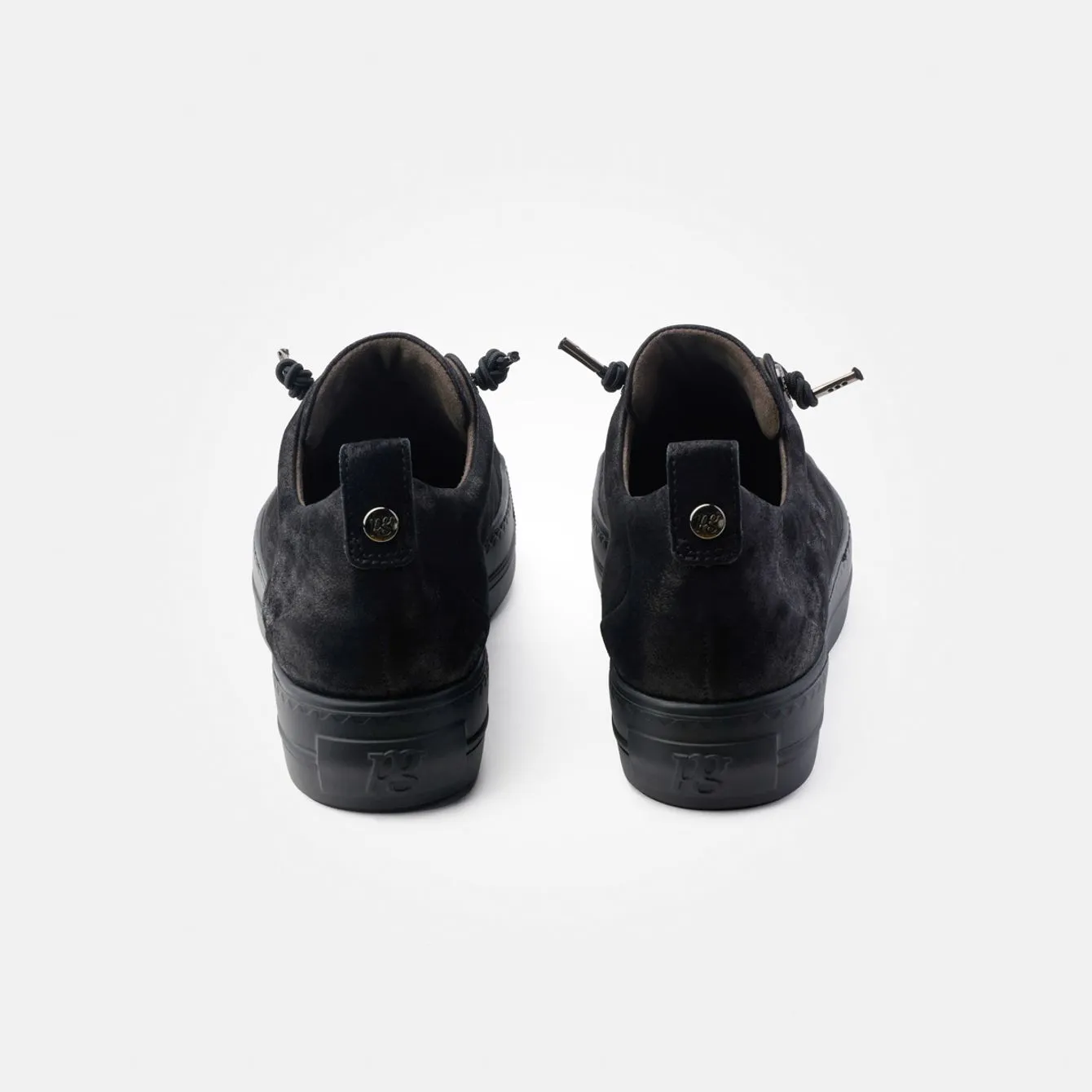 Paul Green Chaussure de Sport à Lacets Élastiques en Nubuck Noir