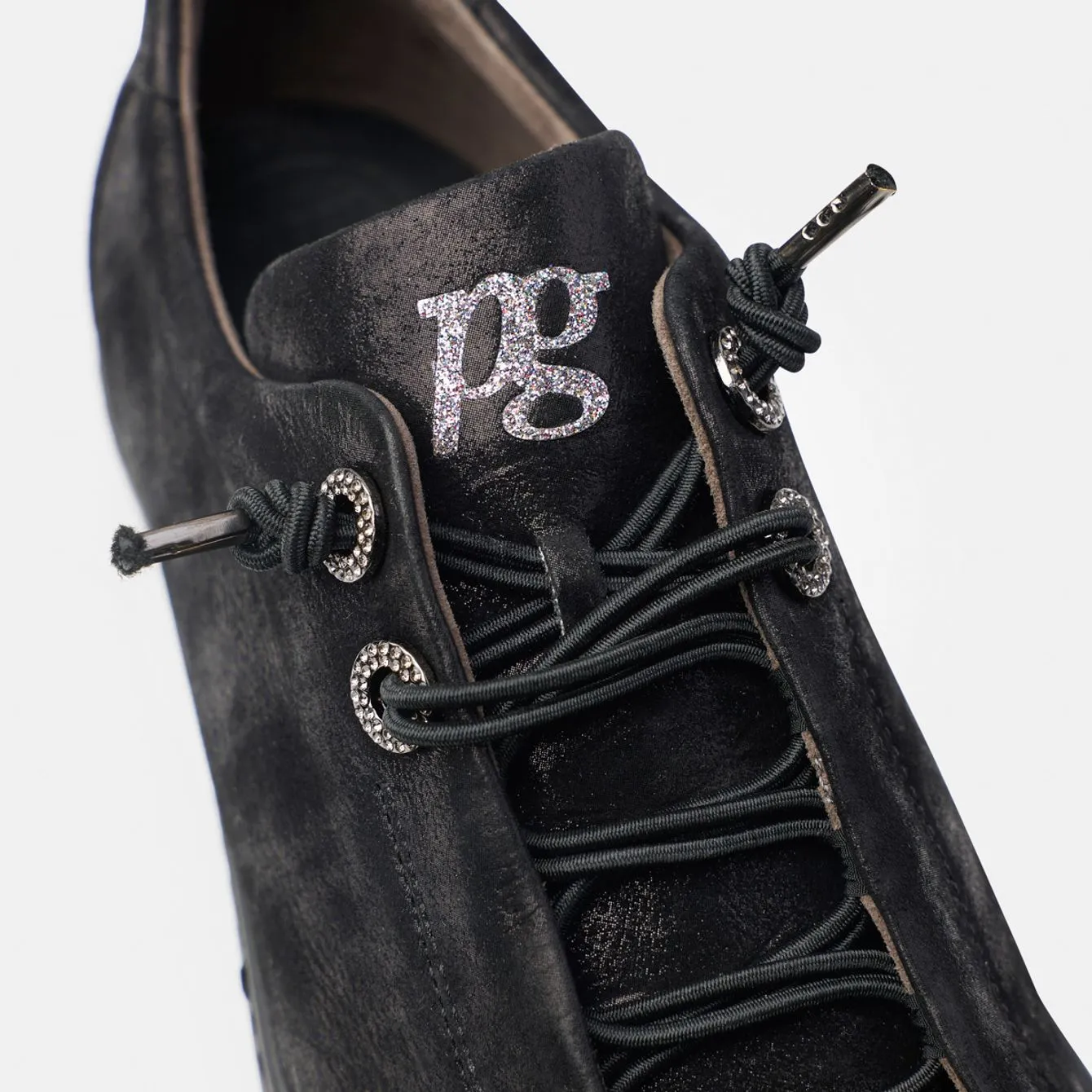 Paul Green Chaussure de Sport à Lacets Élastiques en Nubuck Noir