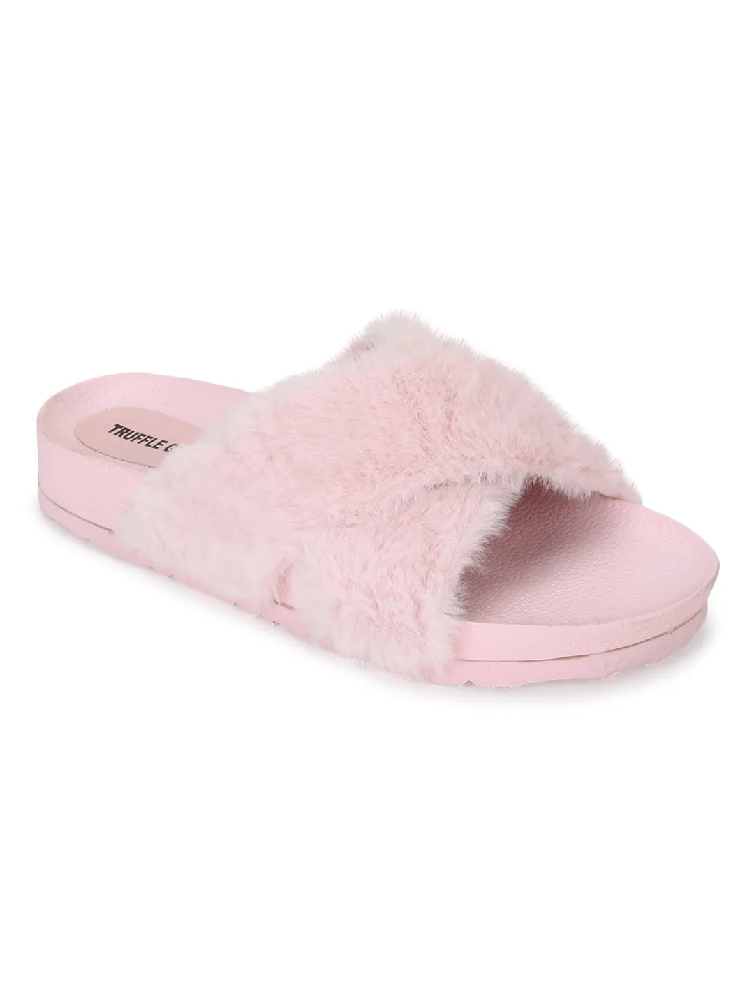Pantoufles en fourrure douce rose