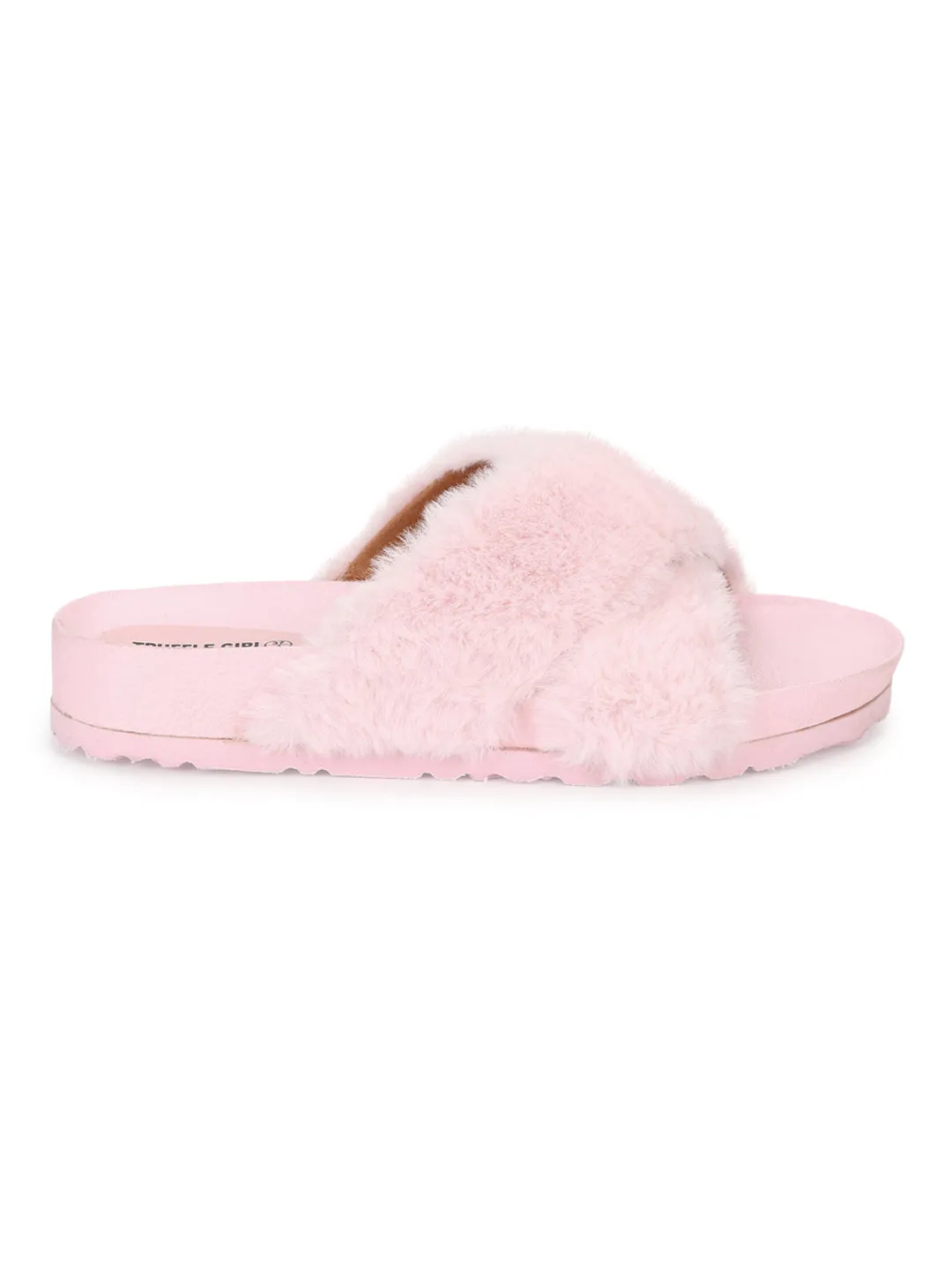 Pantoufles en fourrure douce rose