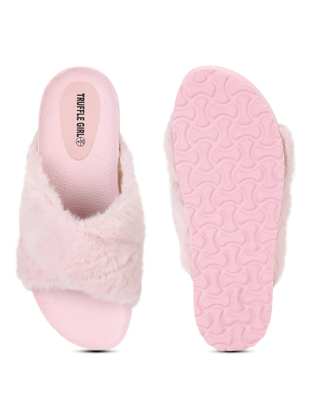 Pantoufles en fourrure douce rose
