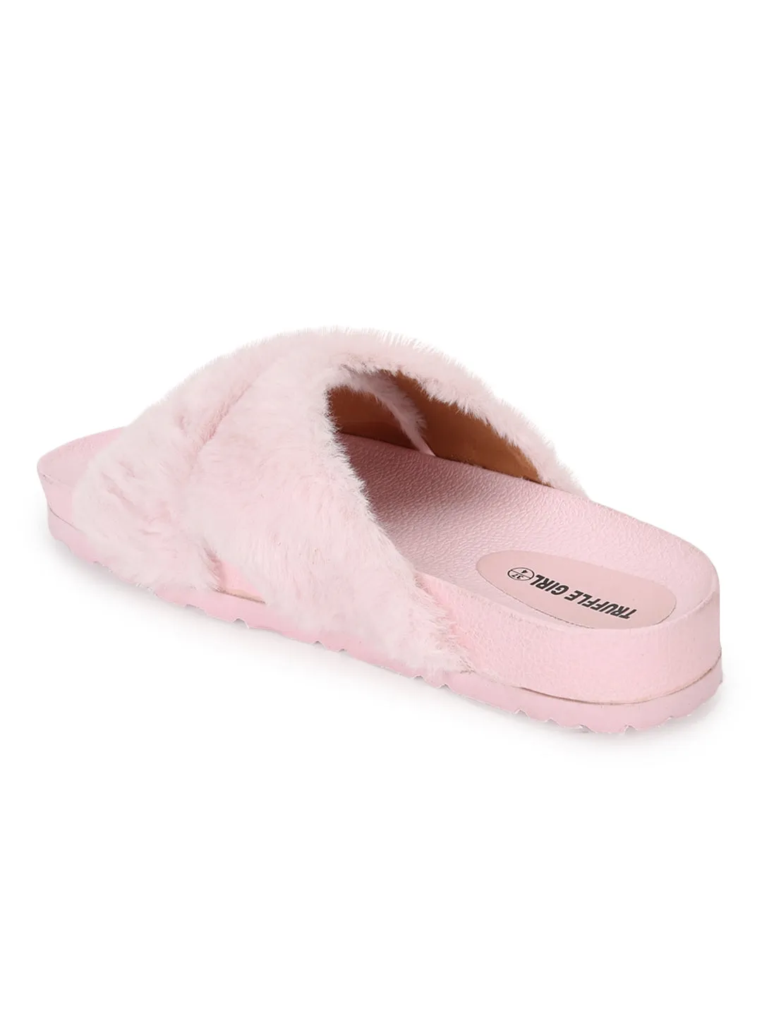 Pantoufles en fourrure douce rose