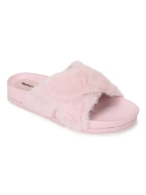 Pantoufles en fourrure douce rose